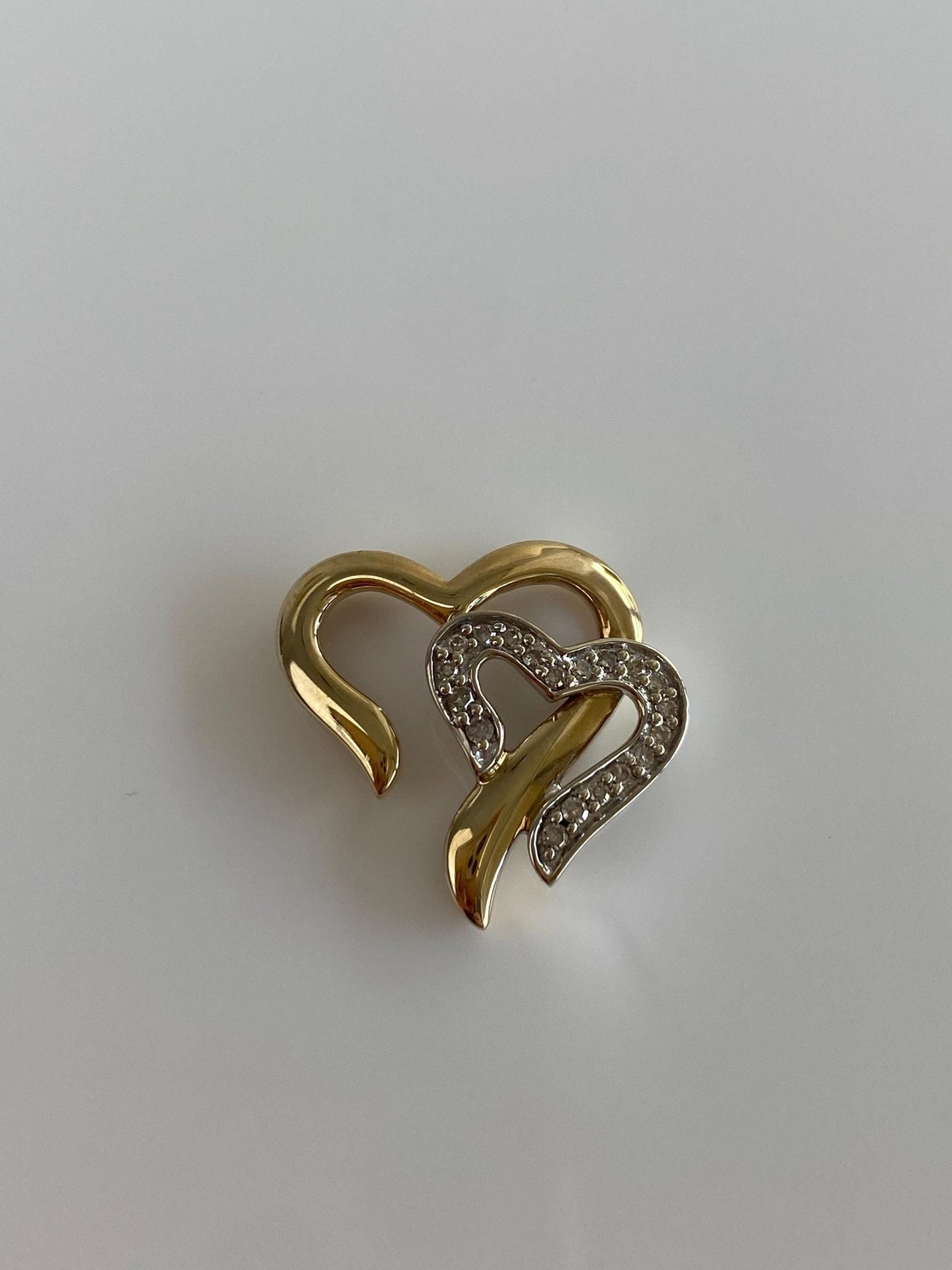 Vintage Solid 10k White & Yellow Gold Diamond Heart Charm