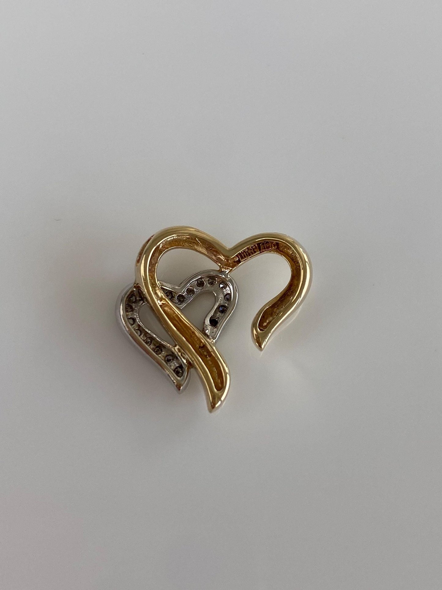 Vintage Solid 10k White & Yellow Gold Diamond Heart Charm