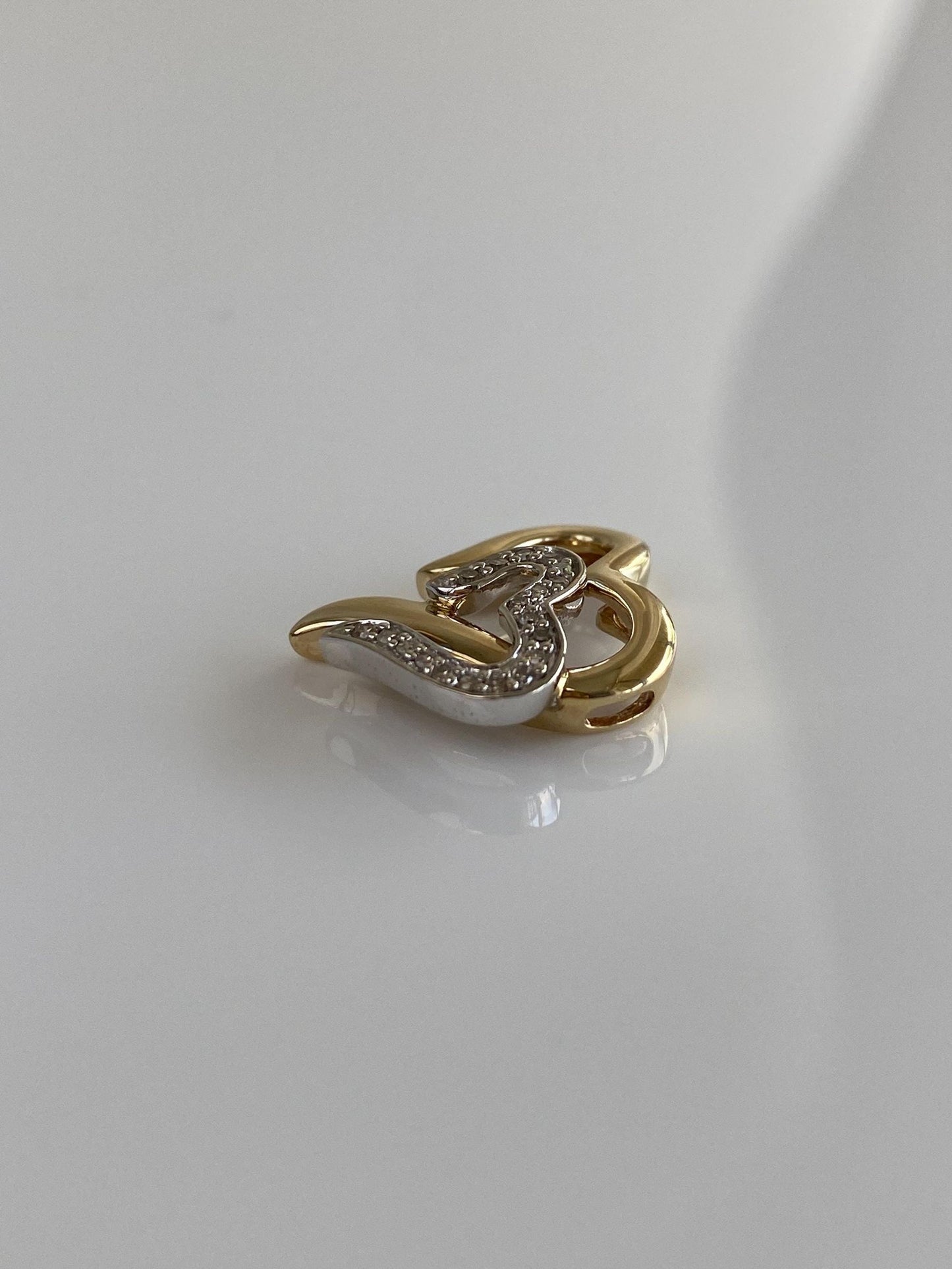 Vintage Solid 10k White & Yellow Gold Diamond Heart Charm