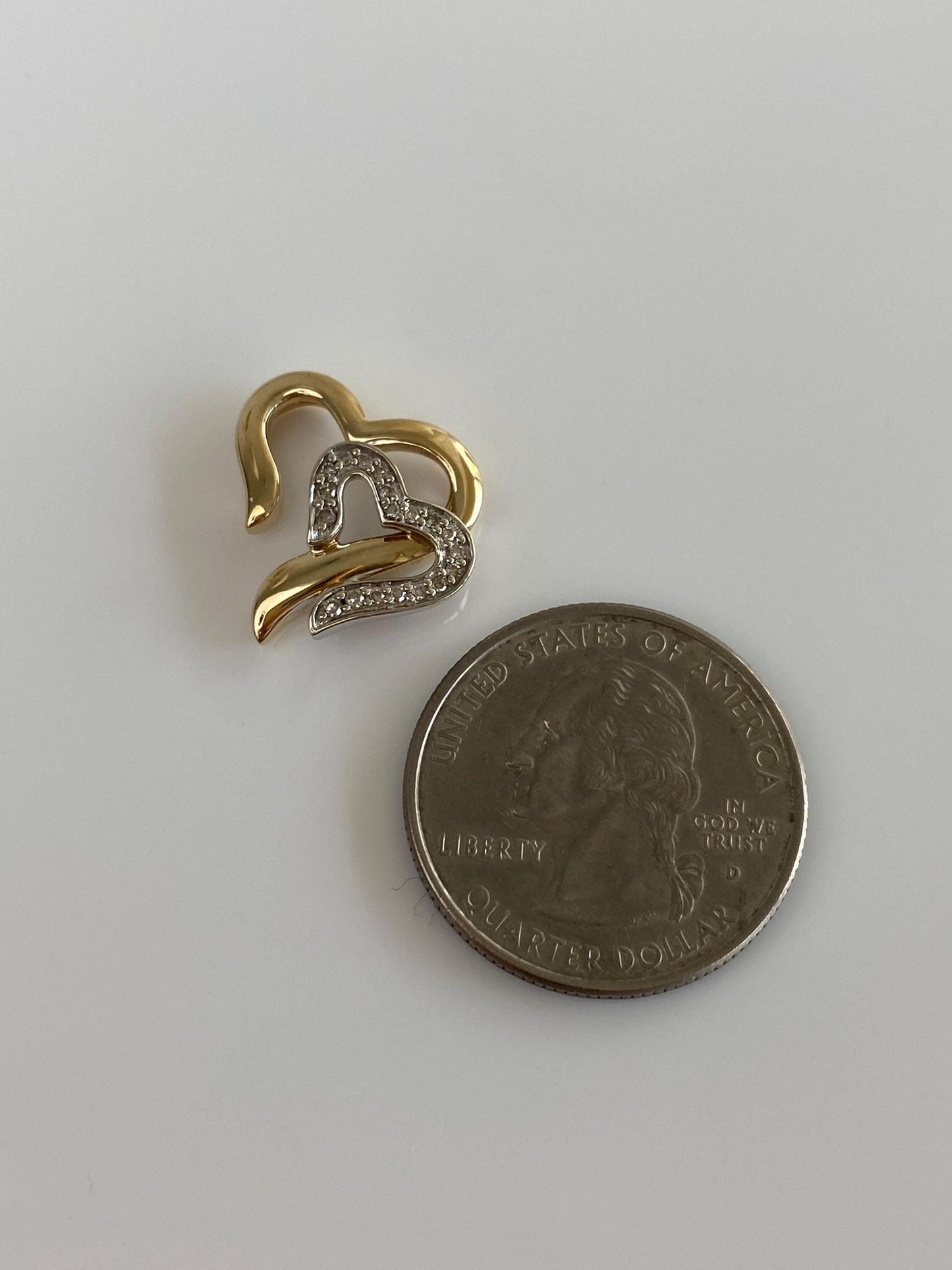 Vintage Solid 10k White & Yellow Gold Diamond Heart Charm