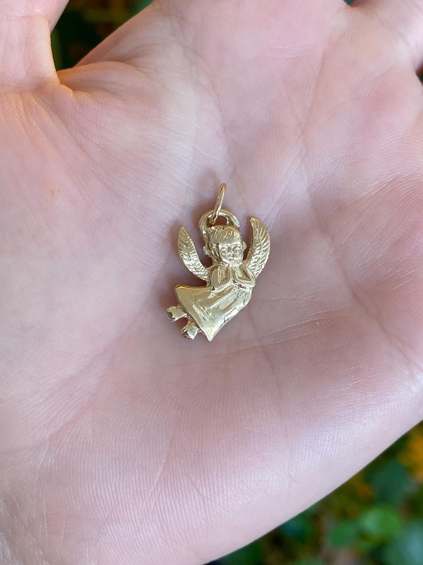 Vintage Solid 14k Yellow Gold Angel Charm