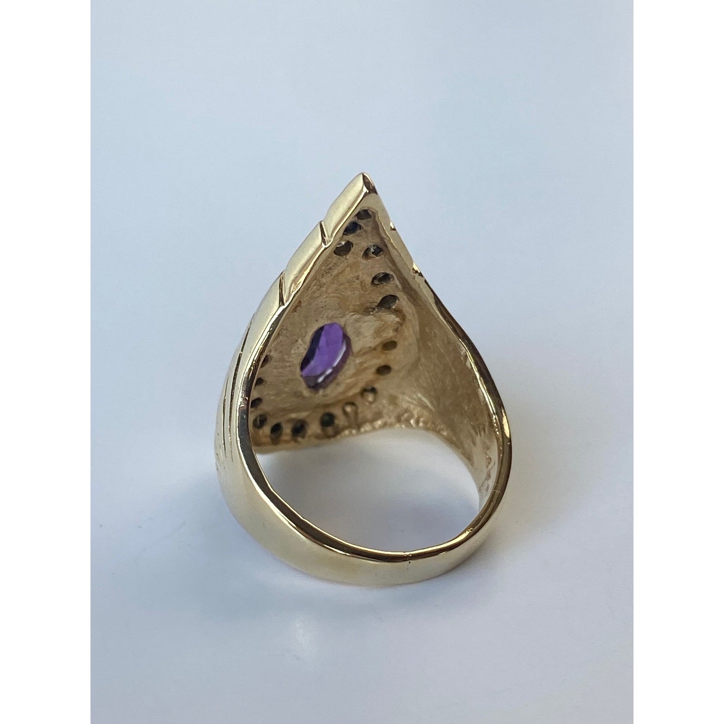 Vintage Solid 14k Yellow Gold Amethyst Diamond Halo Ring - Size 4