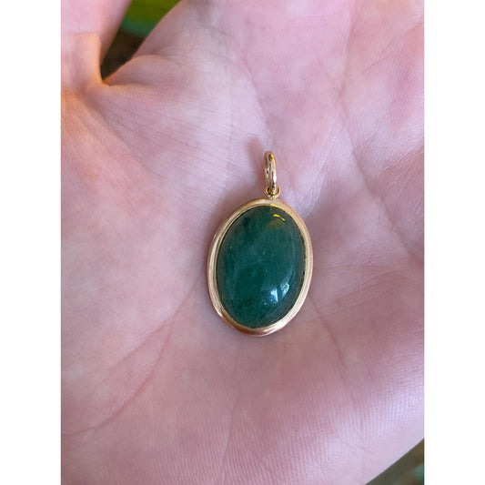 Vintage Solid 14k Yellow Gold Aventurine Cabochon Charm