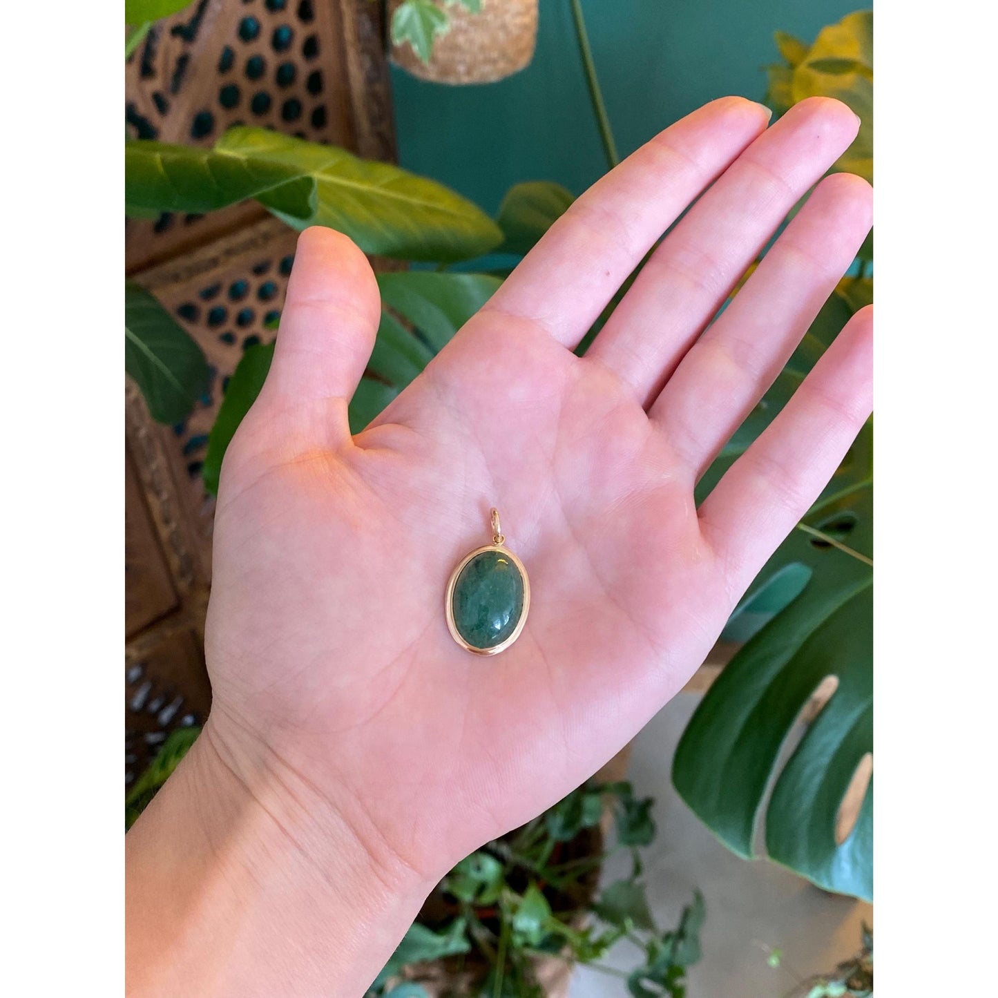 Vintage Solid 14k Yellow Gold Aventurine Cabochon Charm