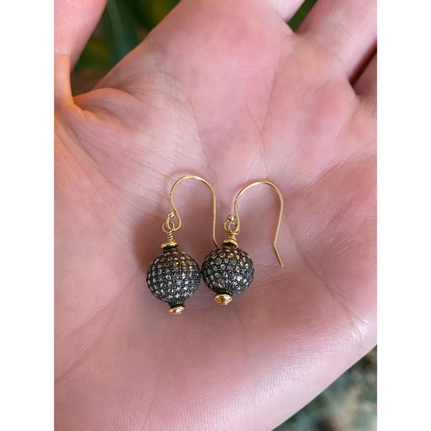 Vintage 14k Yellow Gold Diamond Ball Dangle Earrings