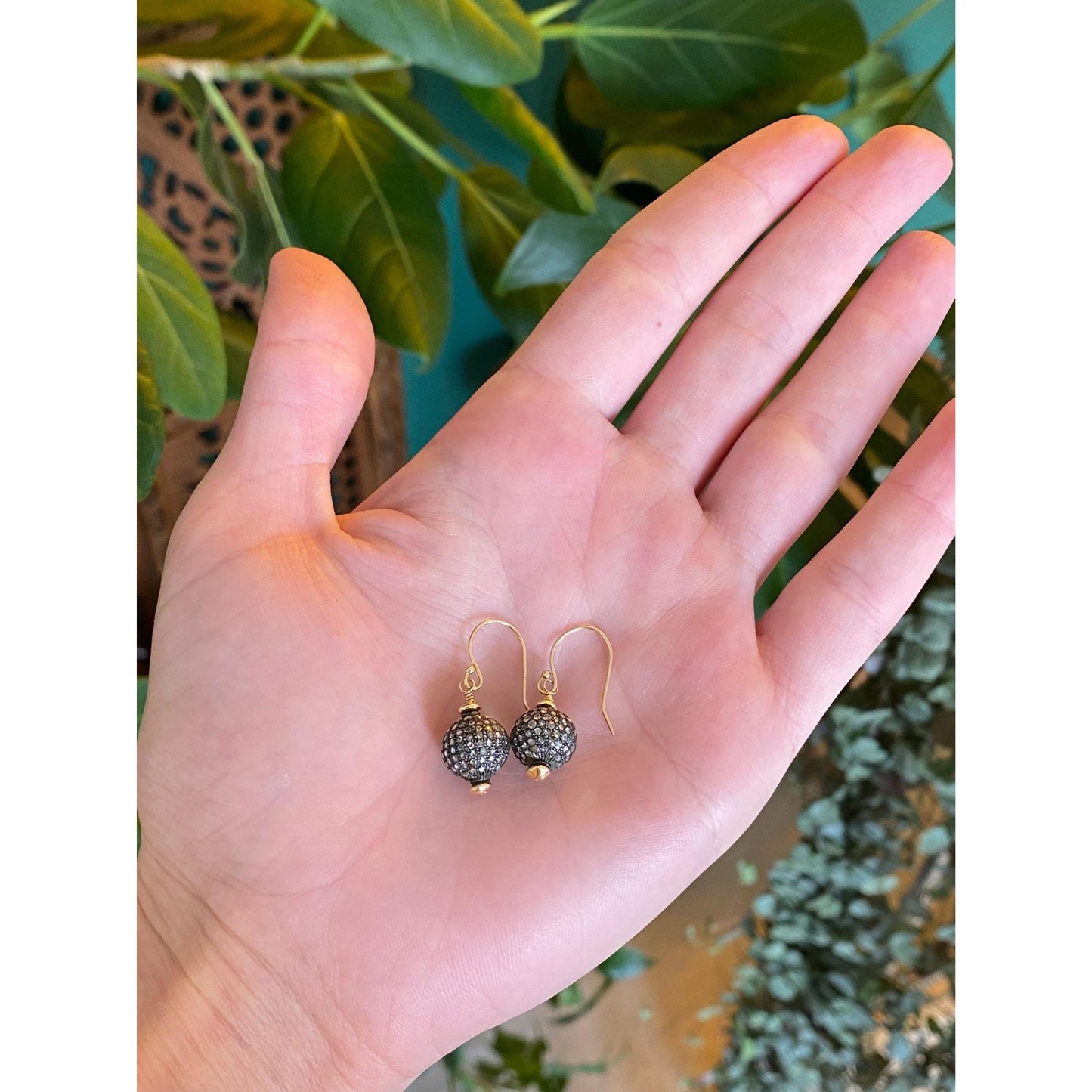 Vintage 14k Yellow Gold Diamond Ball Dangle Earrings