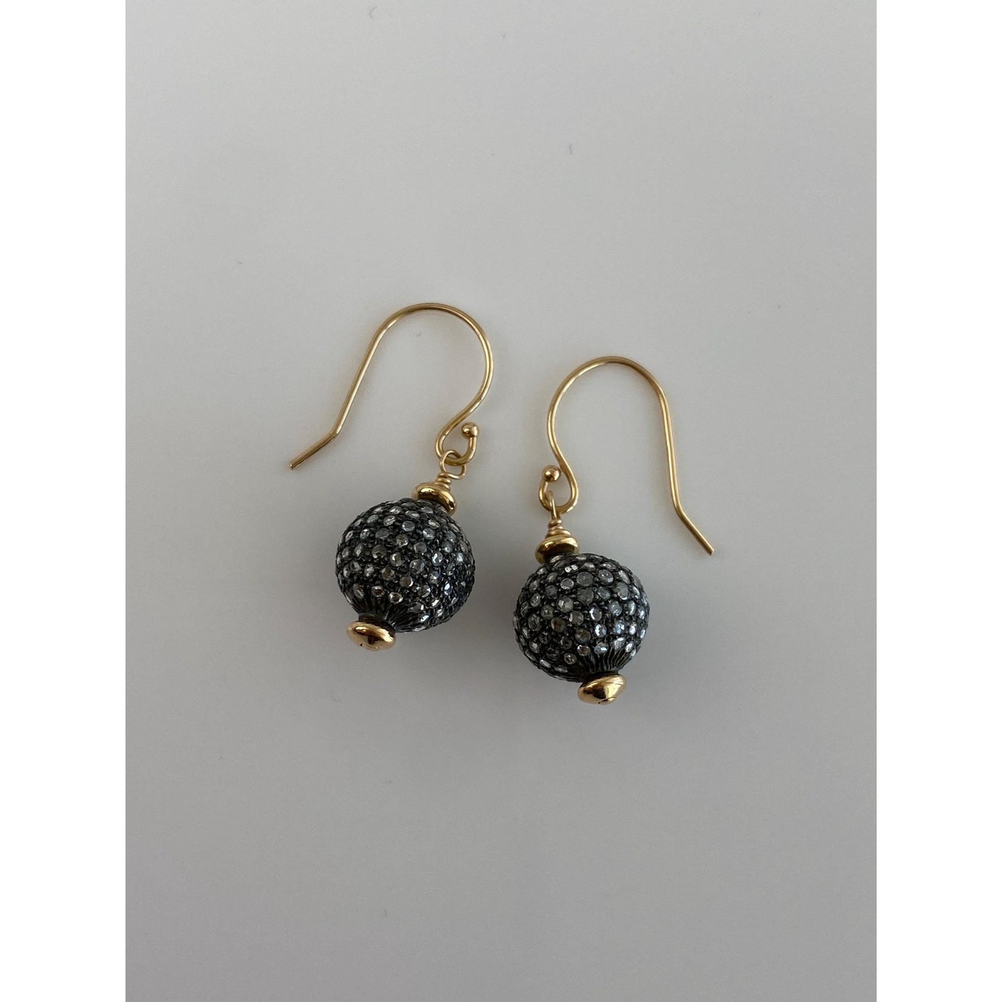 Vintage 14k Yellow Gold Diamond Ball Dangle Earrings