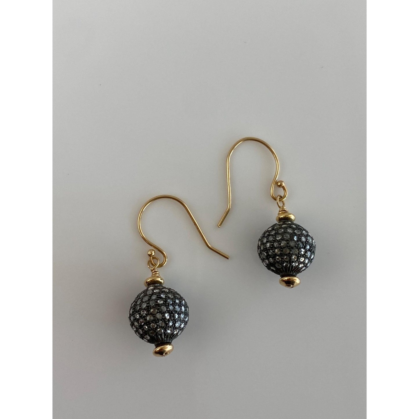 Vintage 14k Yellow Gold Diamond Ball Dangle Earrings