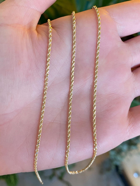 Vintage Solid 14k Yellow Gold Slim Rope Chain Necklace - 19.5 inches
