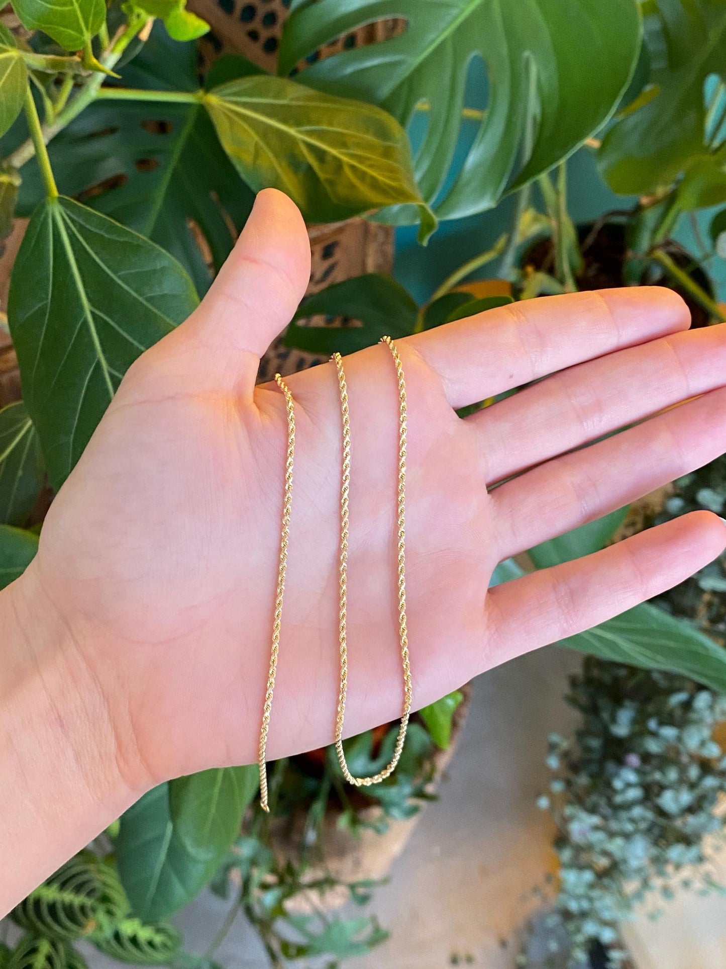 Vintage Solid 14k Yellow Gold Slim Rope Chain Necklace - 19.5 inches