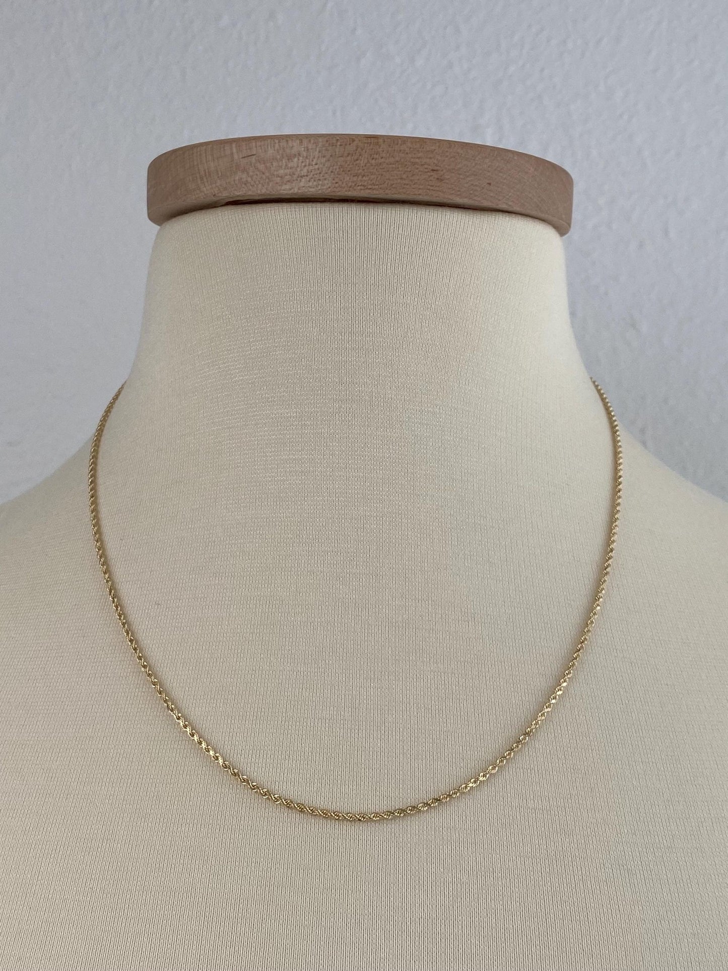 Vintage Solid 14k Yellow Gold Slim Rope Chain Necklace - 19.5 inches