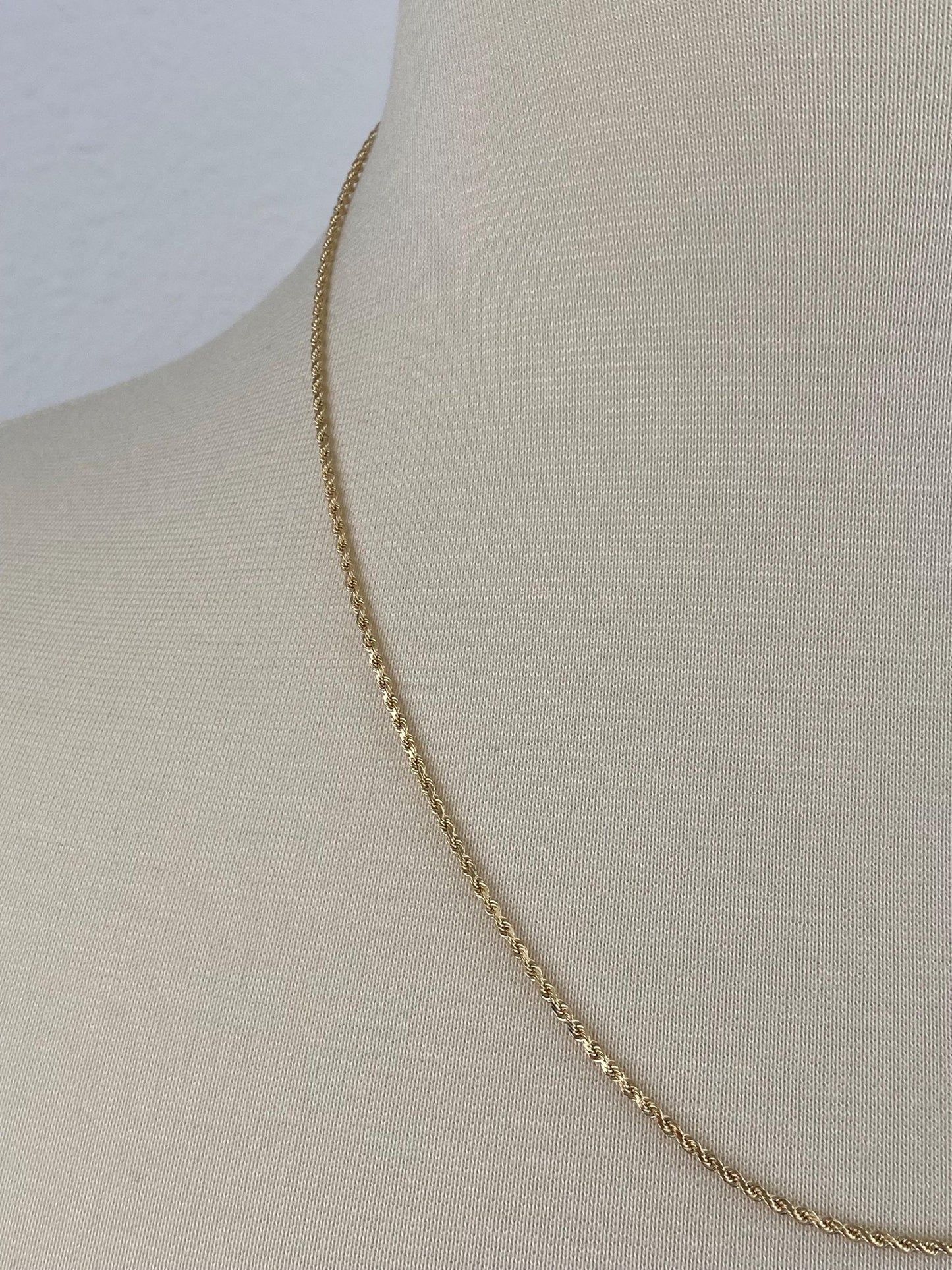 Vintage Solid 14k Yellow Gold Slim Rope Chain Necklace - 19.5 inches