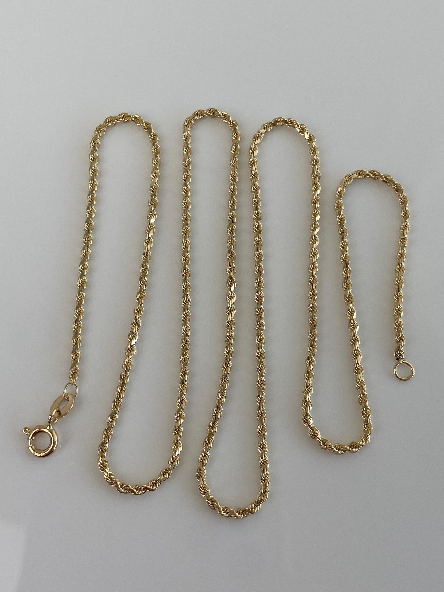 Vintage Solid 14k Yellow Gold Slim Rope Chain Necklace - 19.5 inches