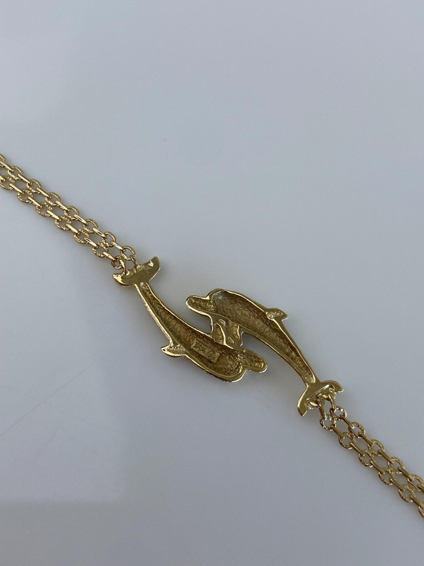 Vintage Solid 14k Yellow Gold Diamond Cut Dolphins Bismark Chain Bracelet - 7.25 inches
