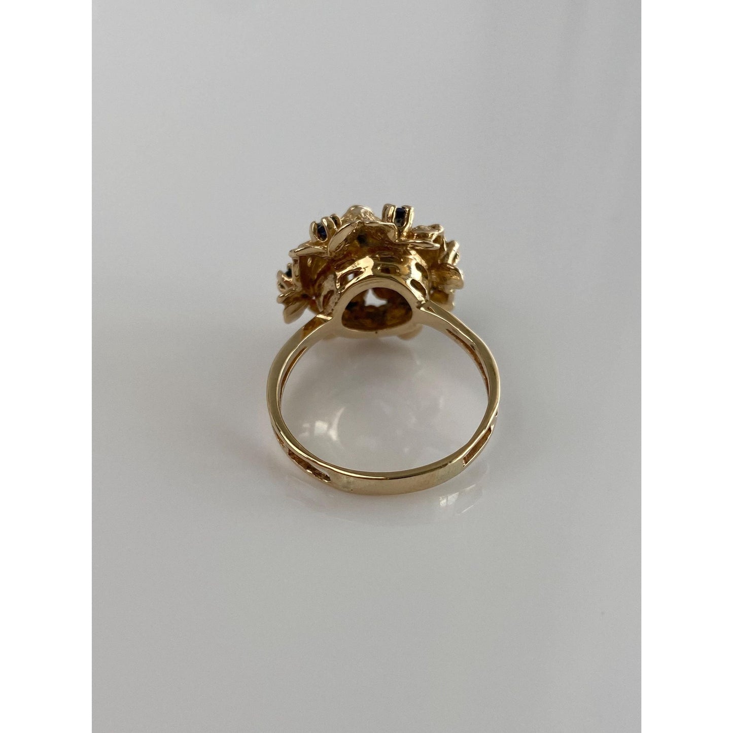 Vintage Solid 14k Yellow Gold Blue Sapphire Flower Bouquet Ring - Size 8