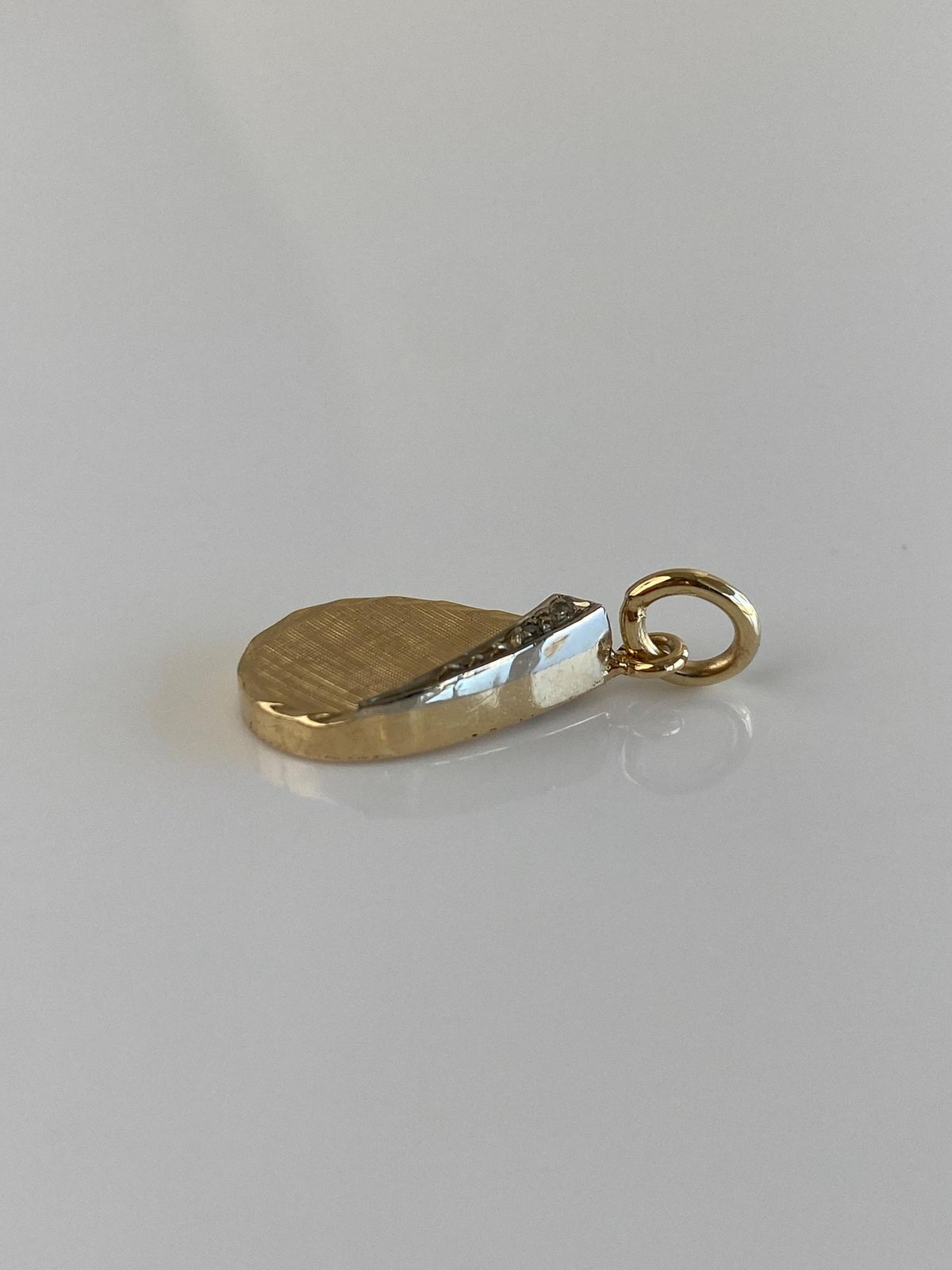 Vintage 14k White & Yellow Gold Diamond Crosshatch Teardrop Charm