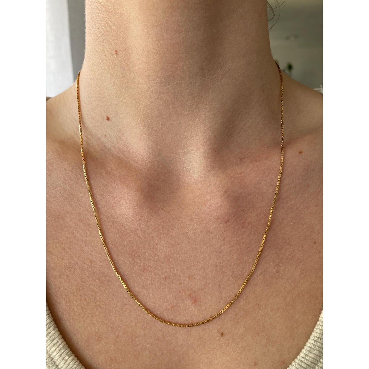 Vintage Solid 18k Yellow Gold Box Chain Necklace - 20 inches