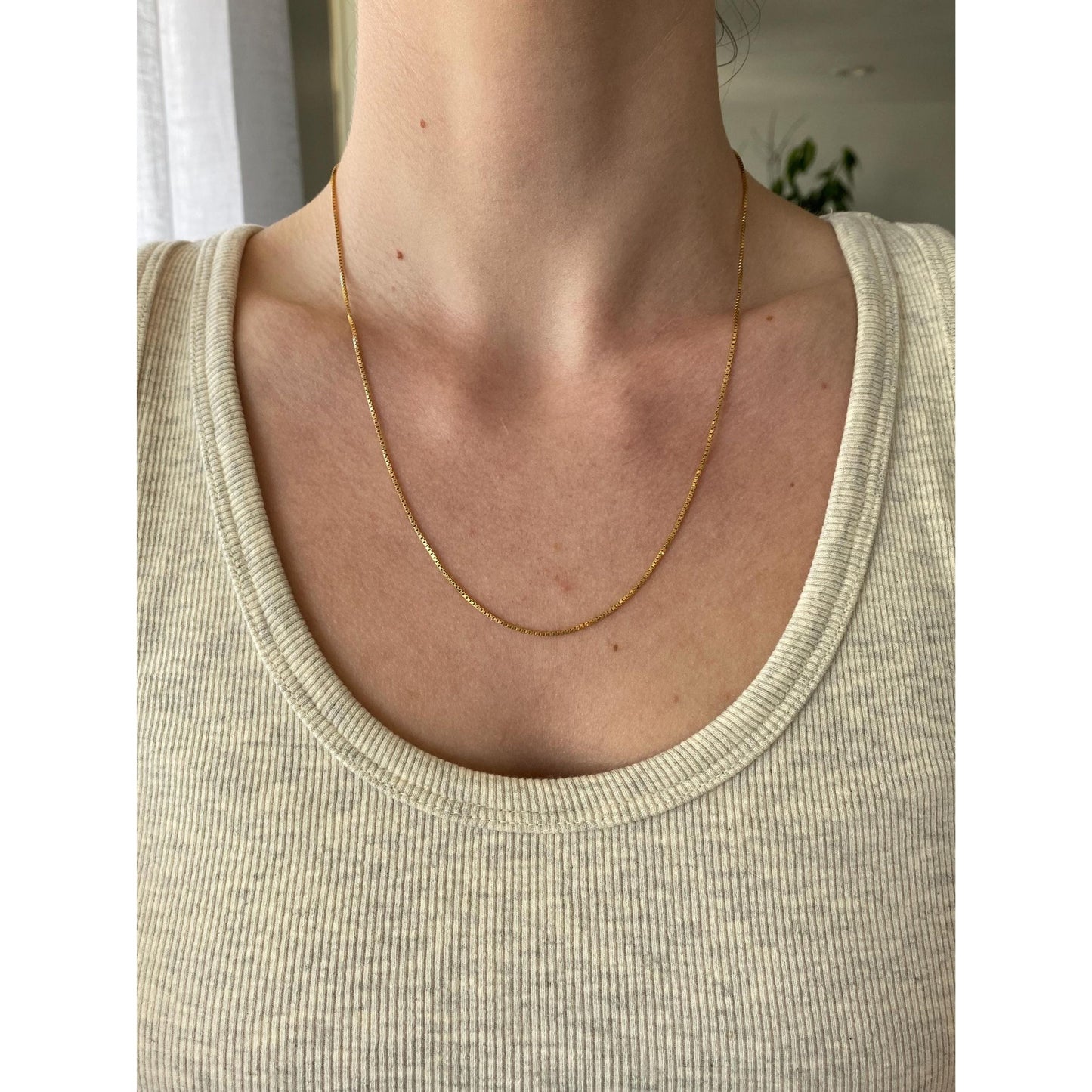 Vintage Solid 18k Yellow Gold Box Chain Necklace - 20 inches