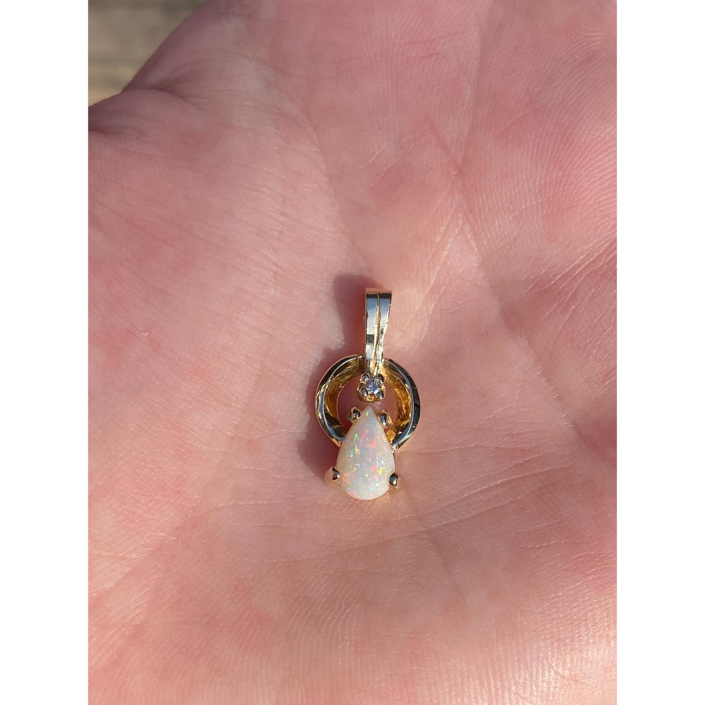 Solid 14k Yellow Gold Opal Diamond Charm