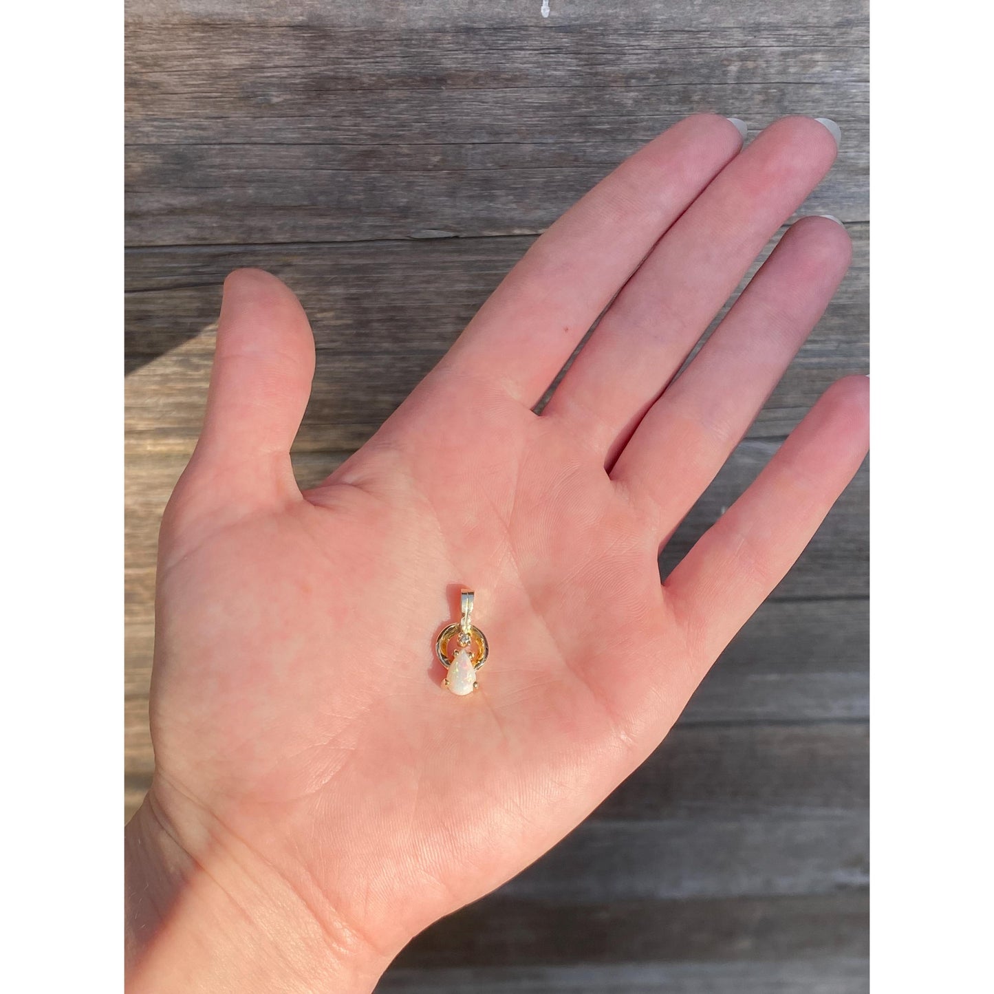Solid 14k Yellow Gold Opal Diamond Charm