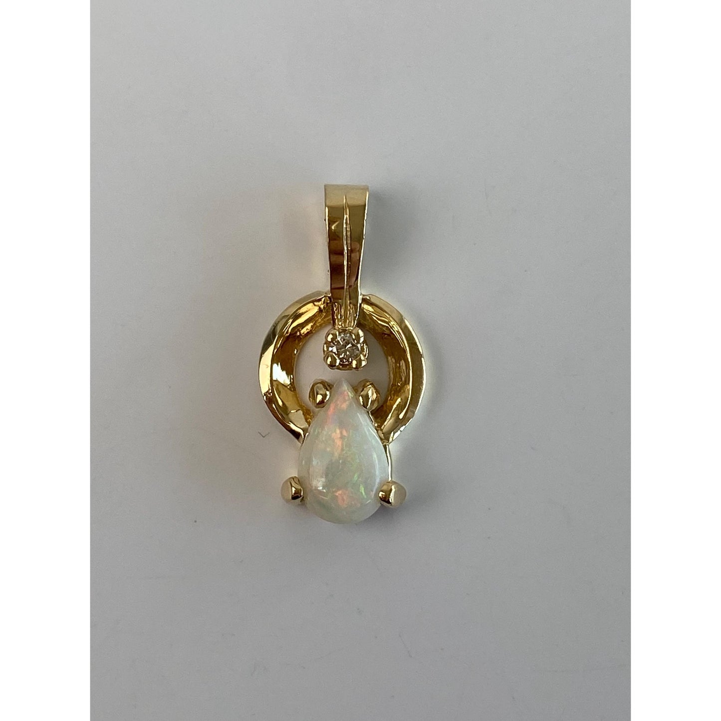Solid 14k Yellow Gold Opal Diamond Charm