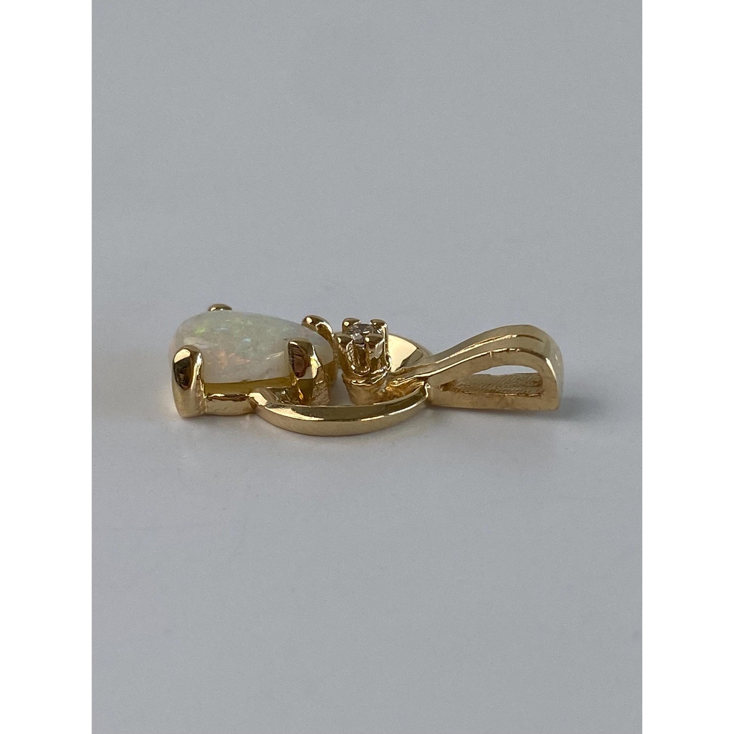 Solid 14k Yellow Gold Opal Diamond Charm