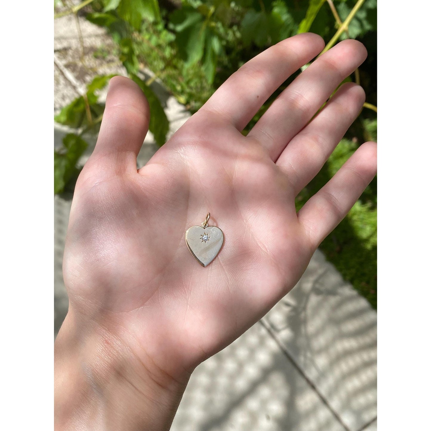 Vintage Solid 14k Yellow Gold Star Set Diamond Heart Charm