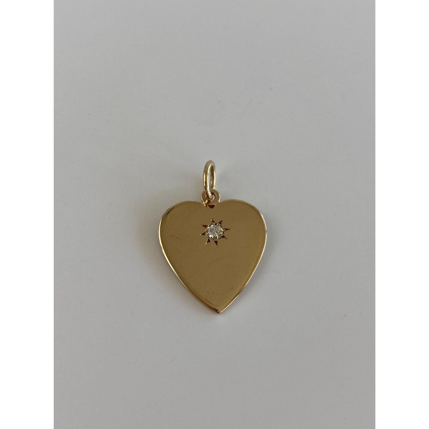 Vintage Solid 14k Yellow Gold Star Set Diamond Heart Charm