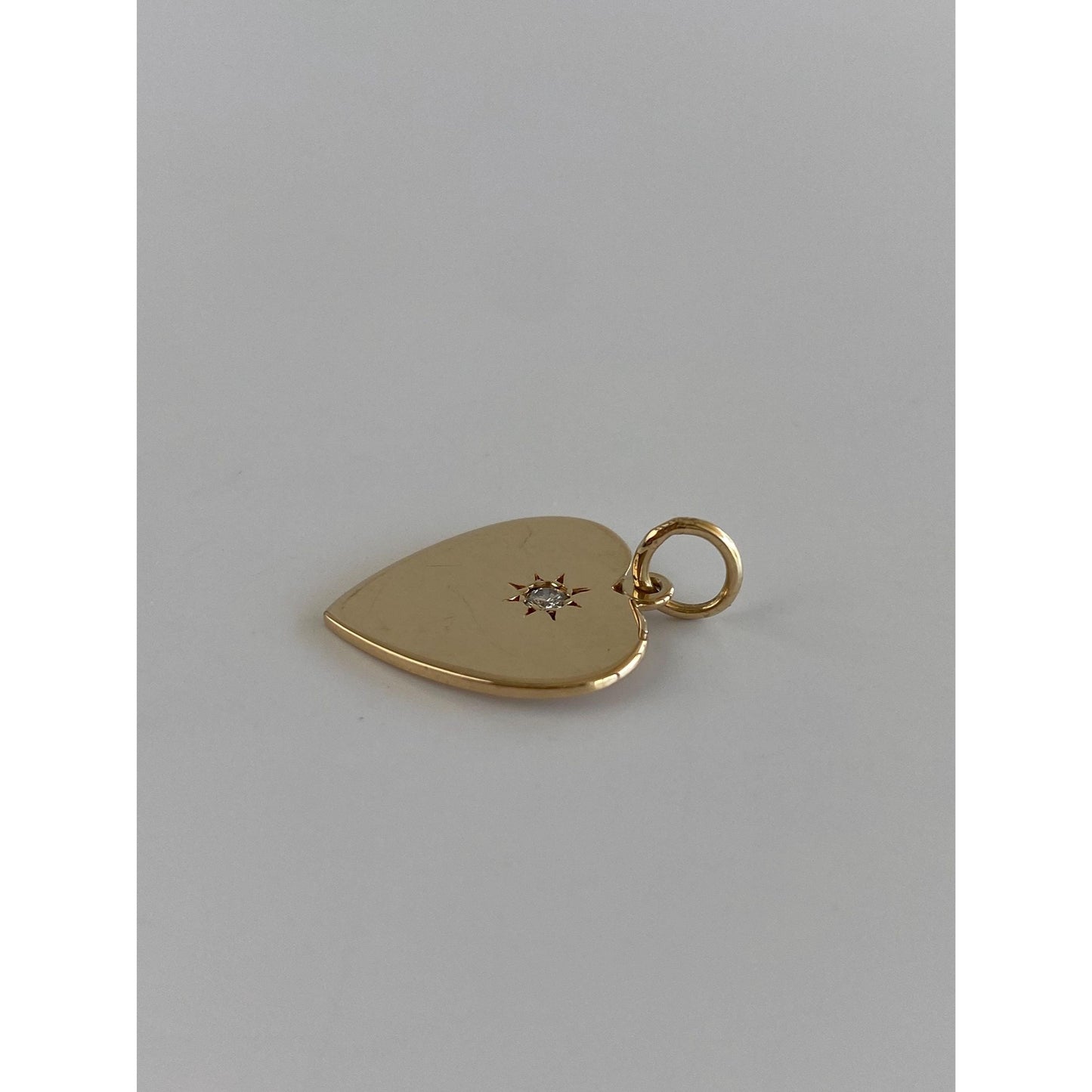 Vintage Solid 14k Yellow Gold Star Set Diamond Heart Charm