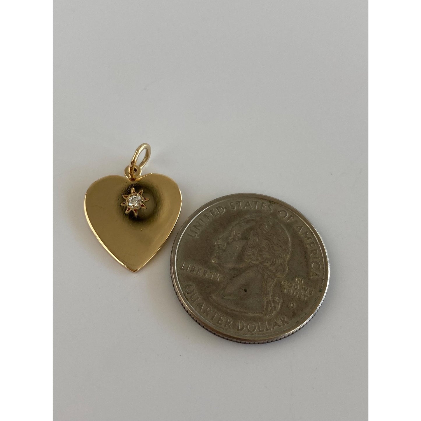Vintage Solid 14k Yellow Gold Star Set Diamond Heart Charm