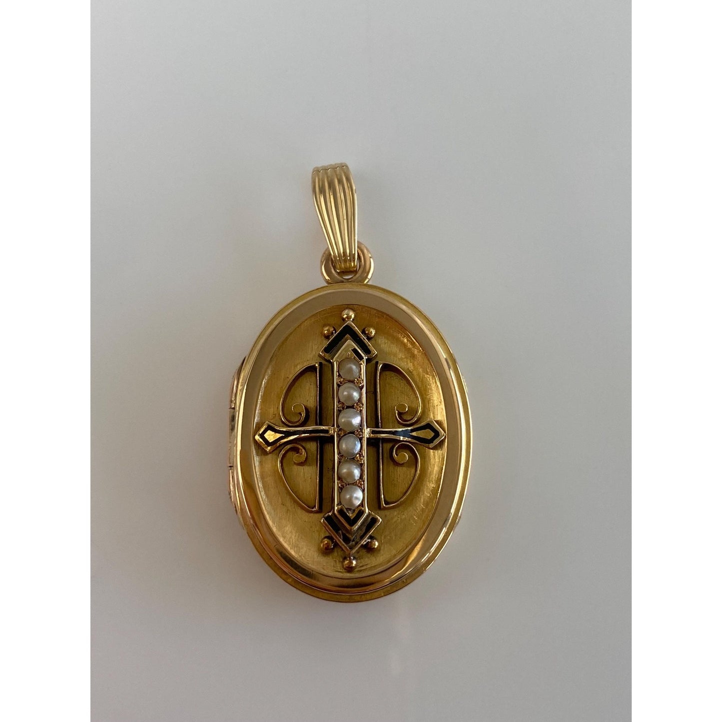 Vintage Solid 20k Yellow Gold Seed Pearls Enamel Locket Charm