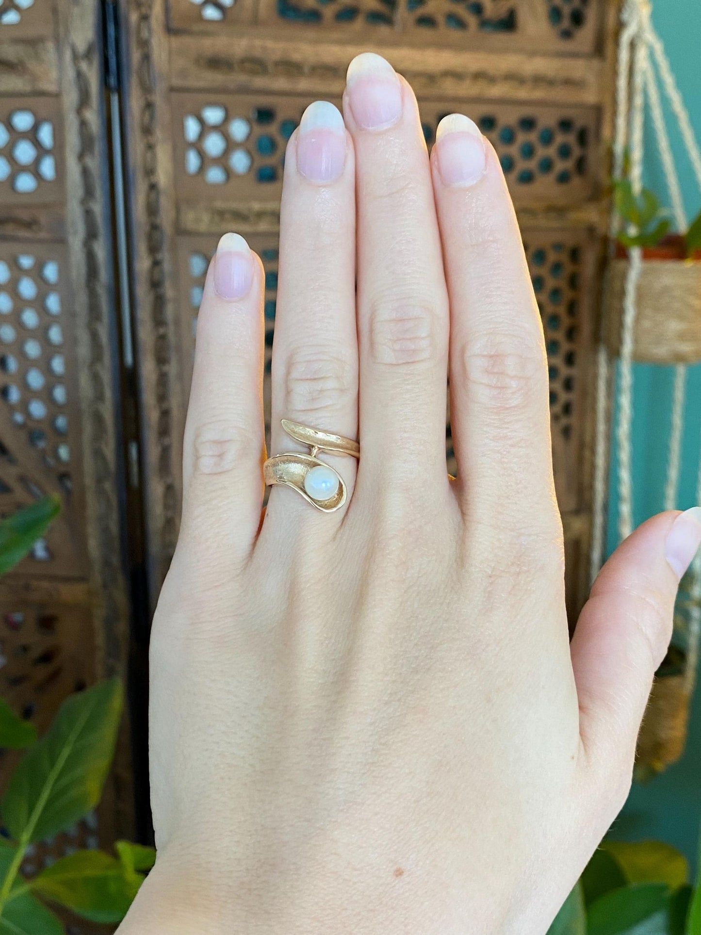 Vintage Solid 14k Yellow Gold Pearl Twist Ring - Size 5.25