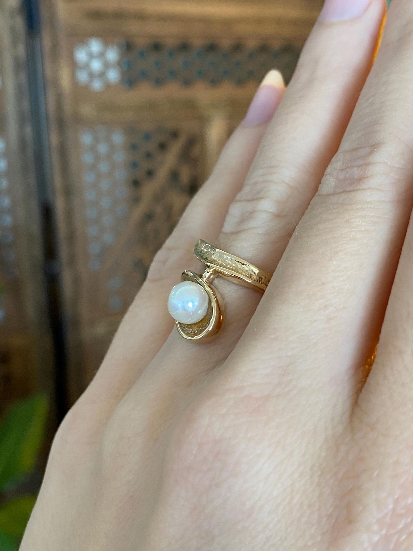 Vintage Solid 14k Yellow Gold Pearl Twist Ring - Size 5.25