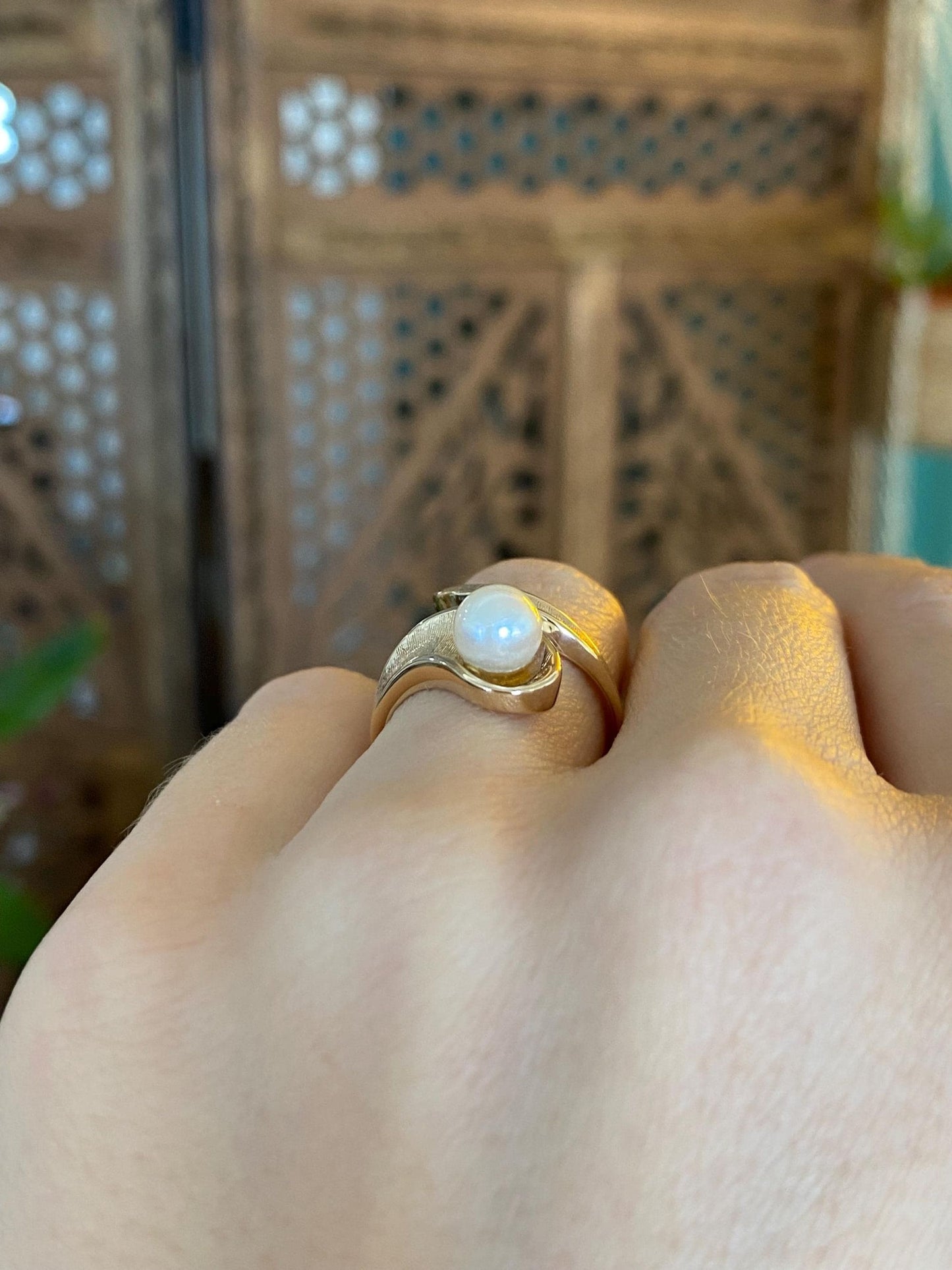 Vintage Solid 14k Yellow Gold Pearl Twist Ring - Size 5.25