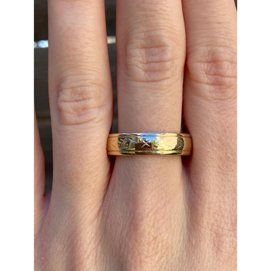 Vintage Solid 14k Yellow Gold Pattern Lined Ring Band - Size 11-11.25