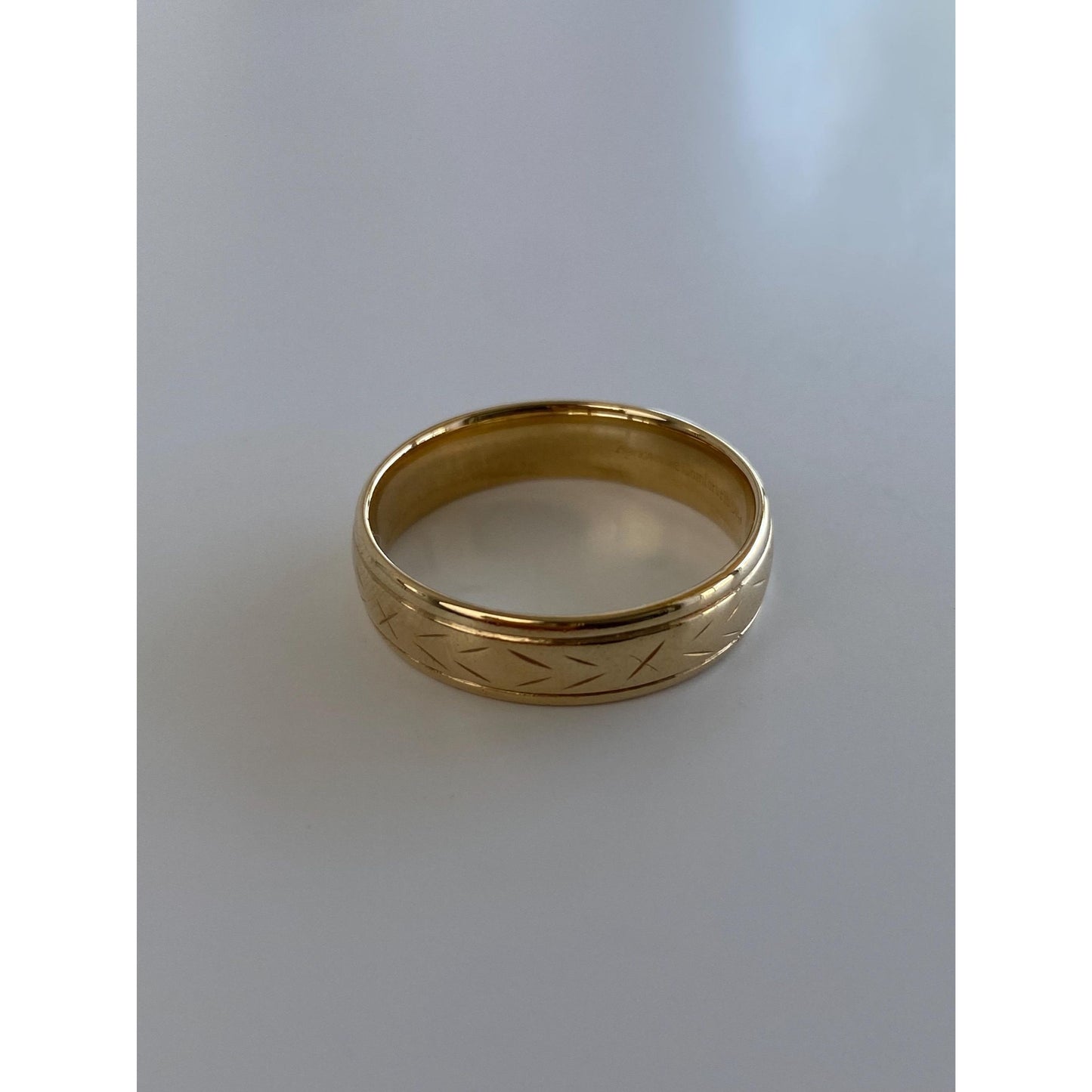 Vintage Solid 14k Yellow Gold Pattern Lined Ring Band - Size 11-11.25