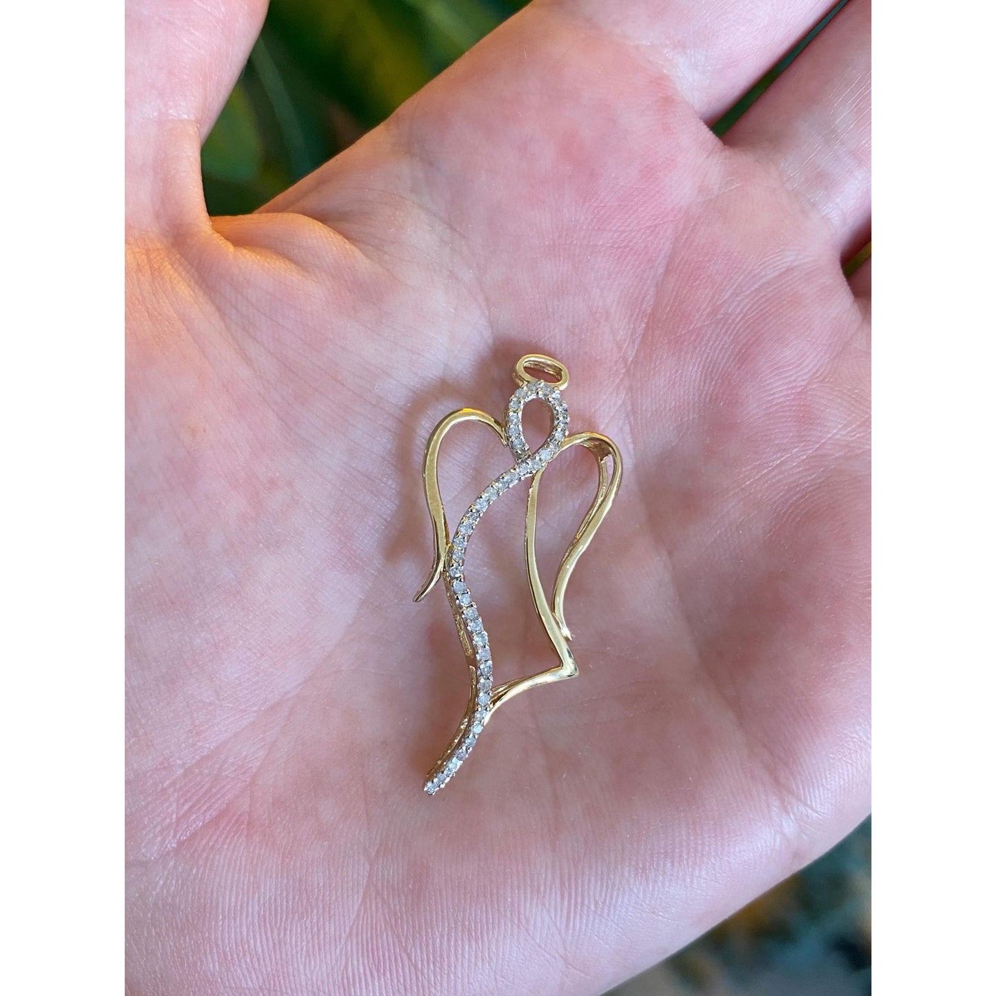 Vintage Solid 10k Yellow Gold Diamond Angel Slide Charm