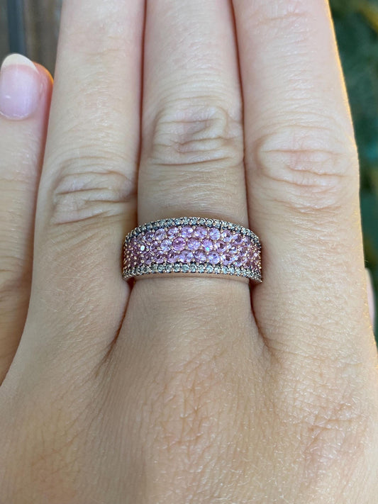 Vintage Solid 14k Rose Gold Diamond Light Pink Sapphire Ring Band - Size 7