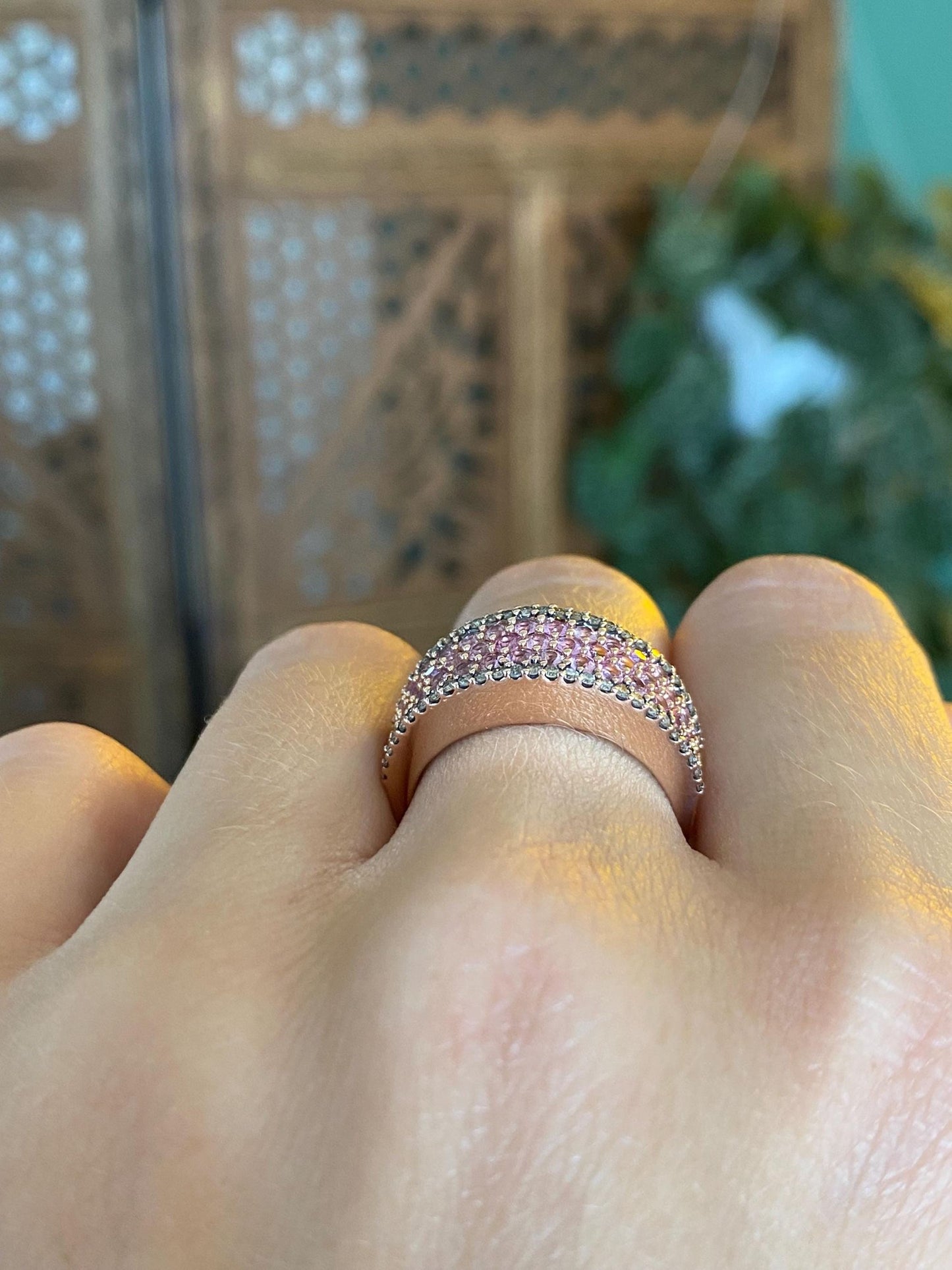 Vintage Solid 14k Rose Gold Diamond Light Pink Sapphire Ring Band - Size 7