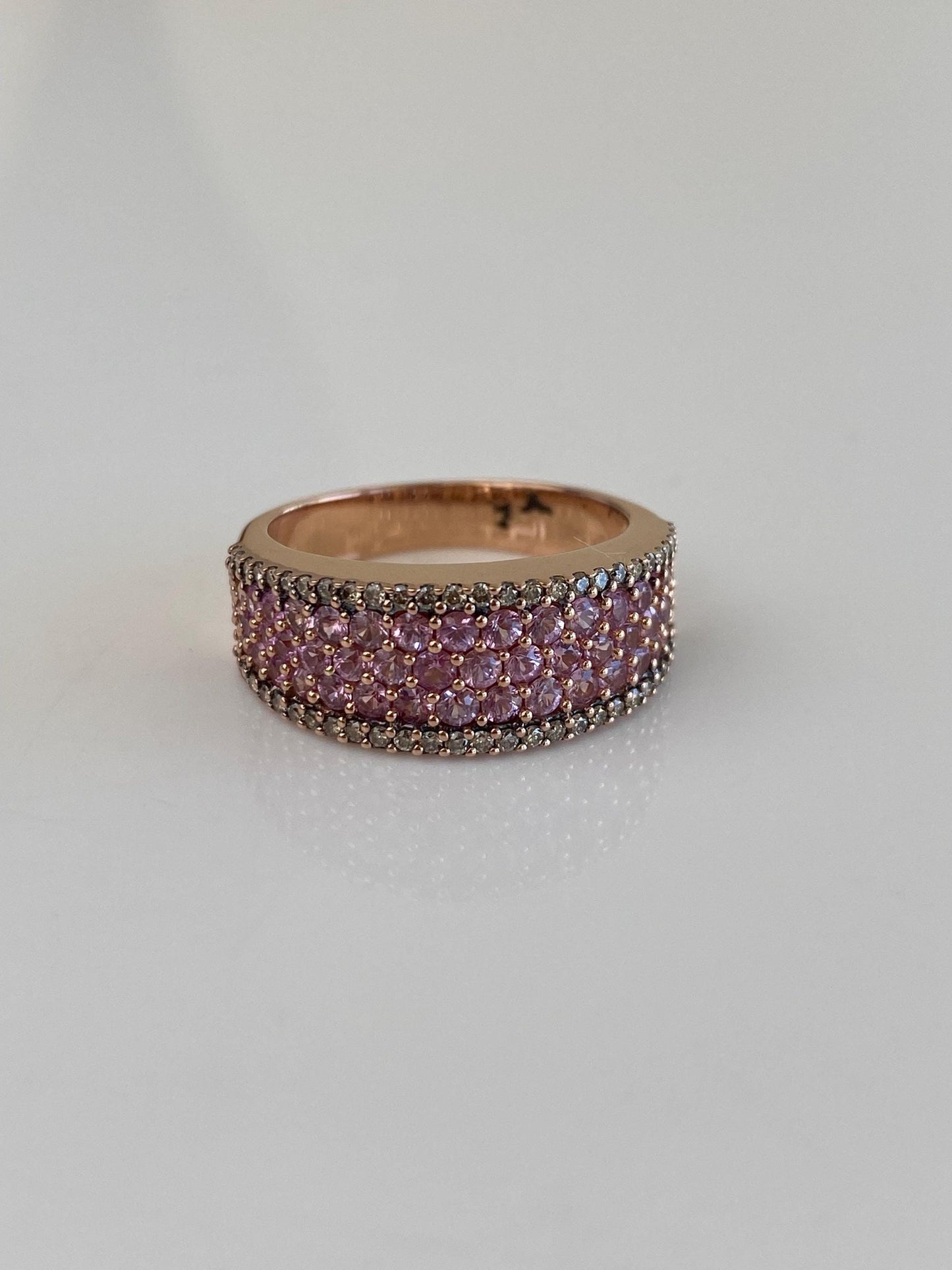 Vintage Solid 14k Rose Gold Diamond Light Pink Sapphire Ring Band - Size 7