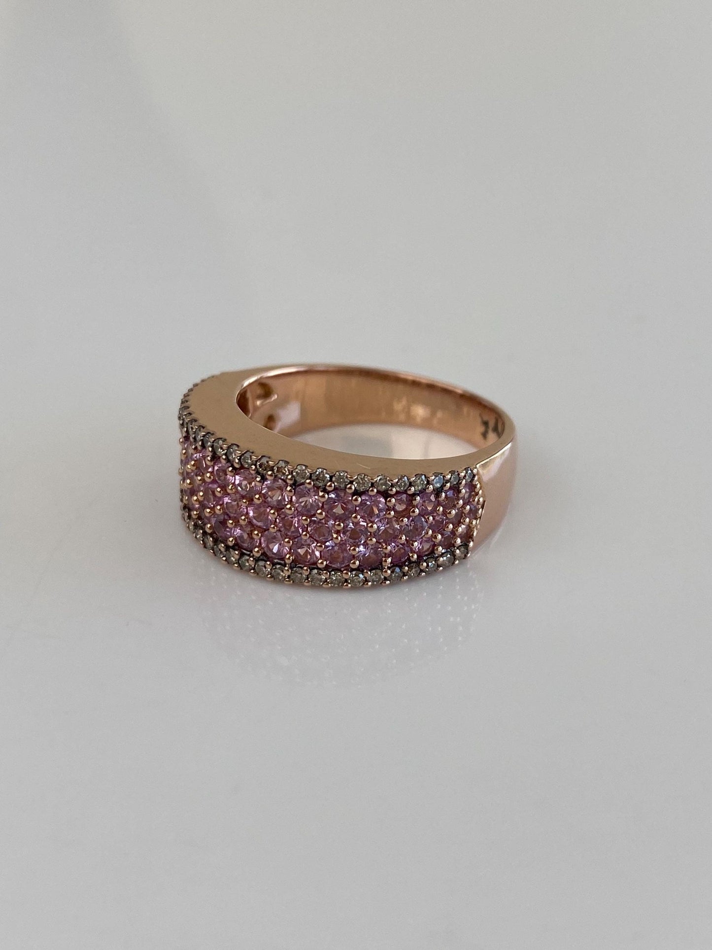 Vintage Solid 14k Rose Gold Diamond Light Pink Sapphire Ring Band - Size 7