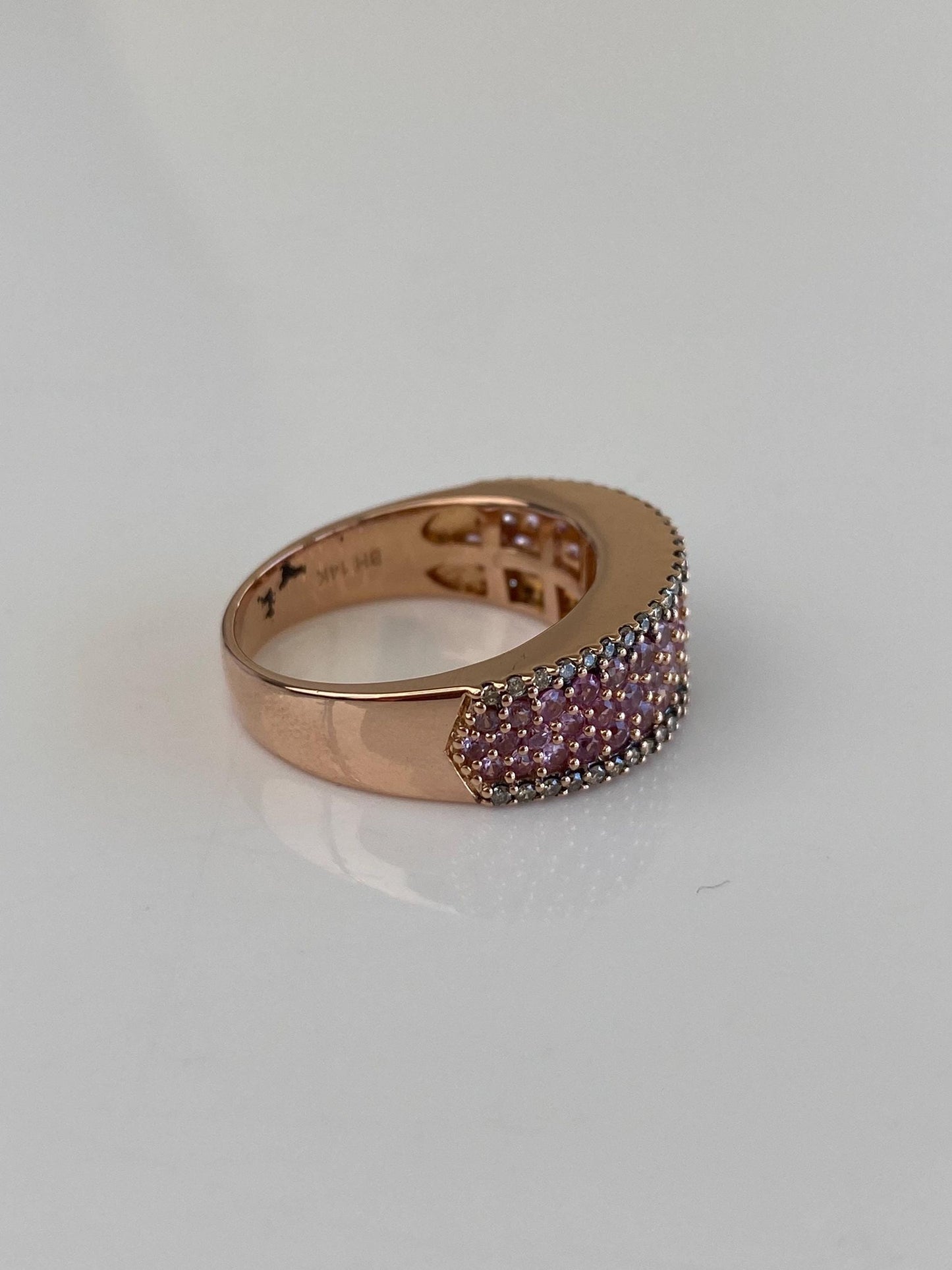 Vintage Solid 14k Rose Gold Diamond Light Pink Sapphire Ring Band - Size 7