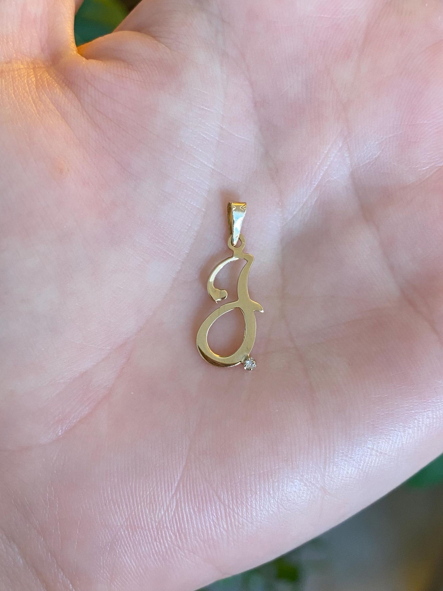 Vintage Solid 14k Yellow Gold Clear Sapphire Initial 'J' Charm