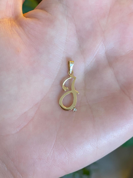 Vintage Solid 14k Yellow Gold Clear Sapphire Initial 'J' Charm