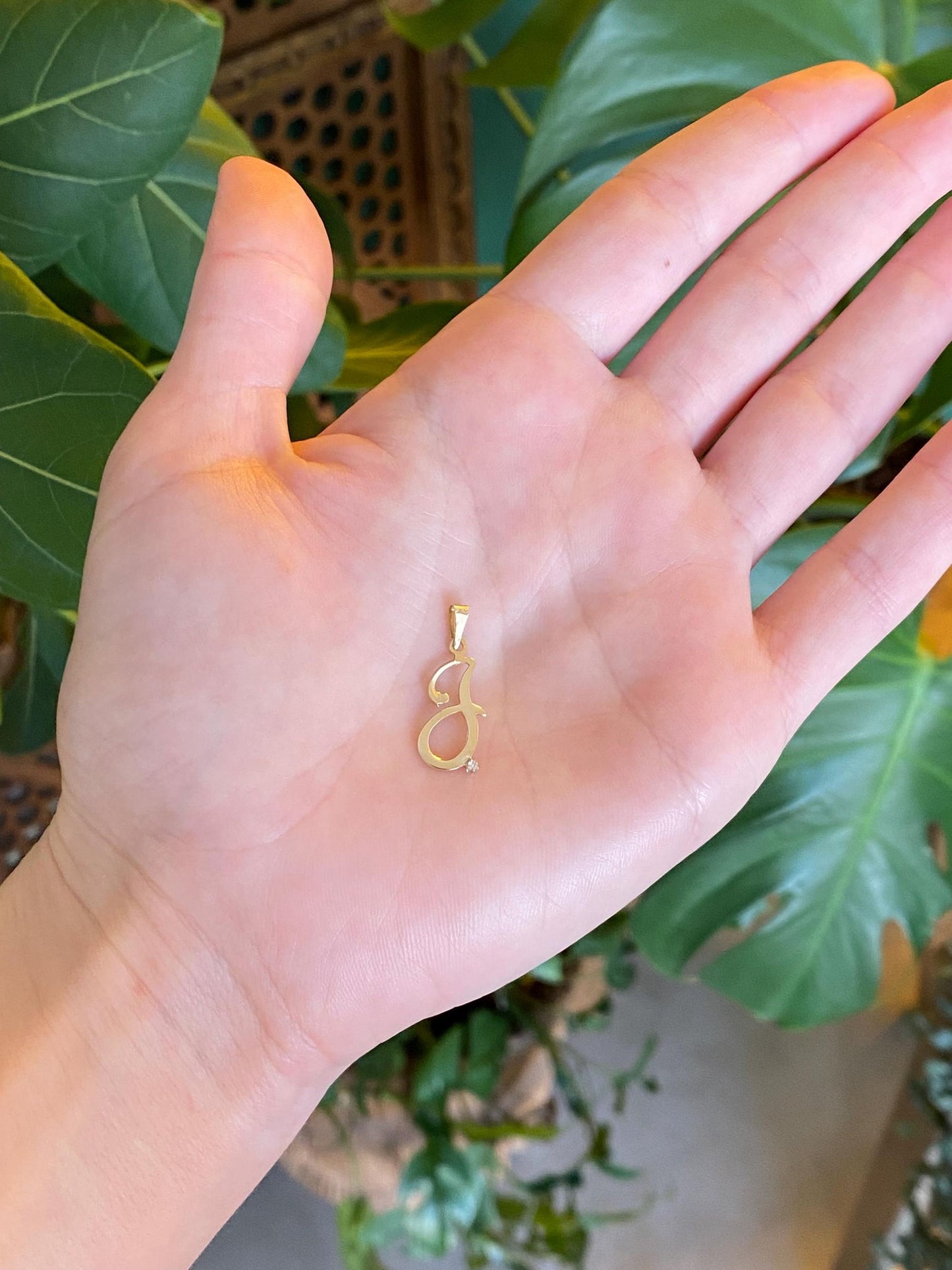 Vintage Solid 14k Yellow Gold Clear Sapphire Initial 'J' Charm