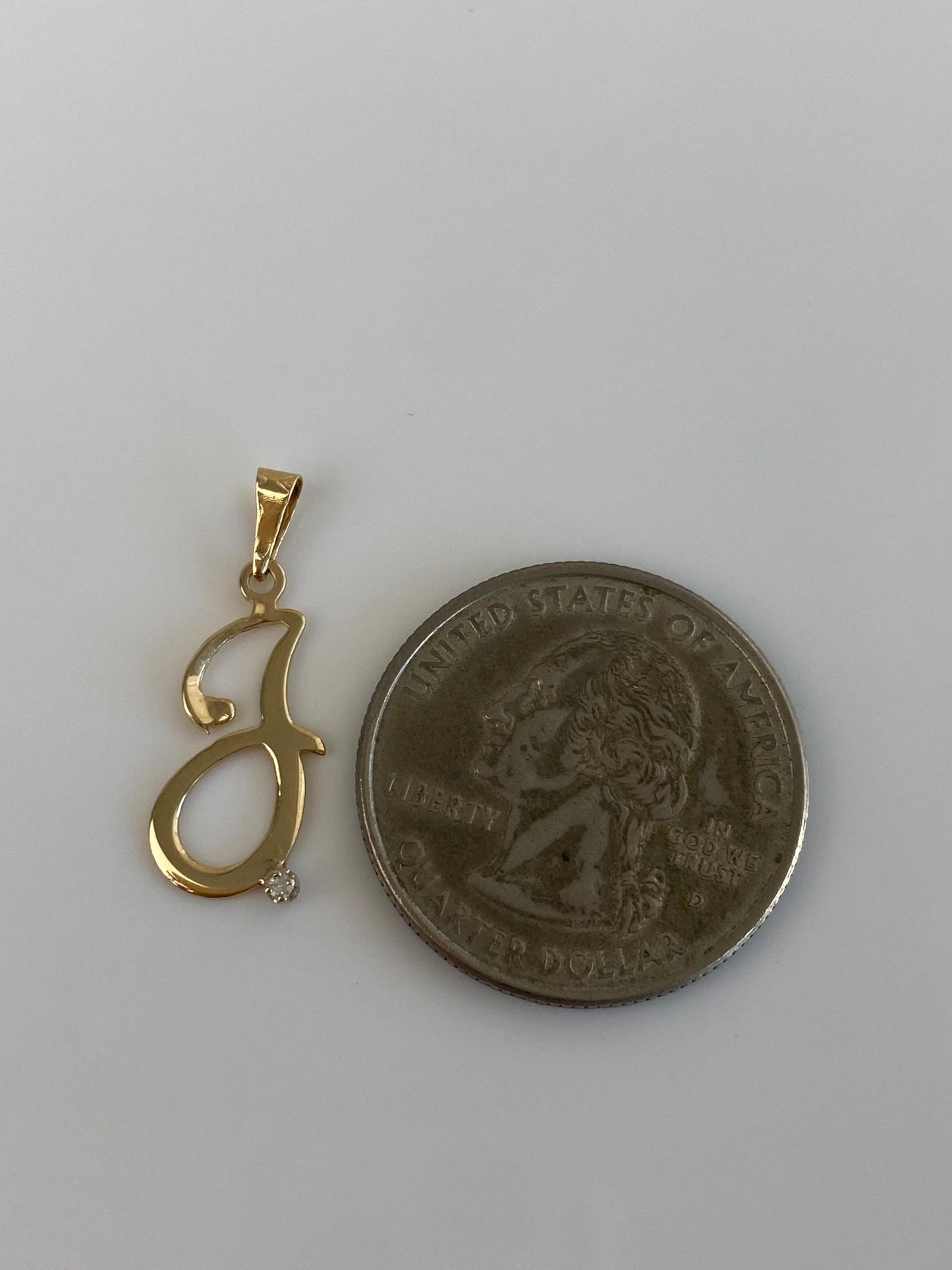 Vintage Solid 14k Yellow Gold Clear Sapphire Initial 'J' Charm