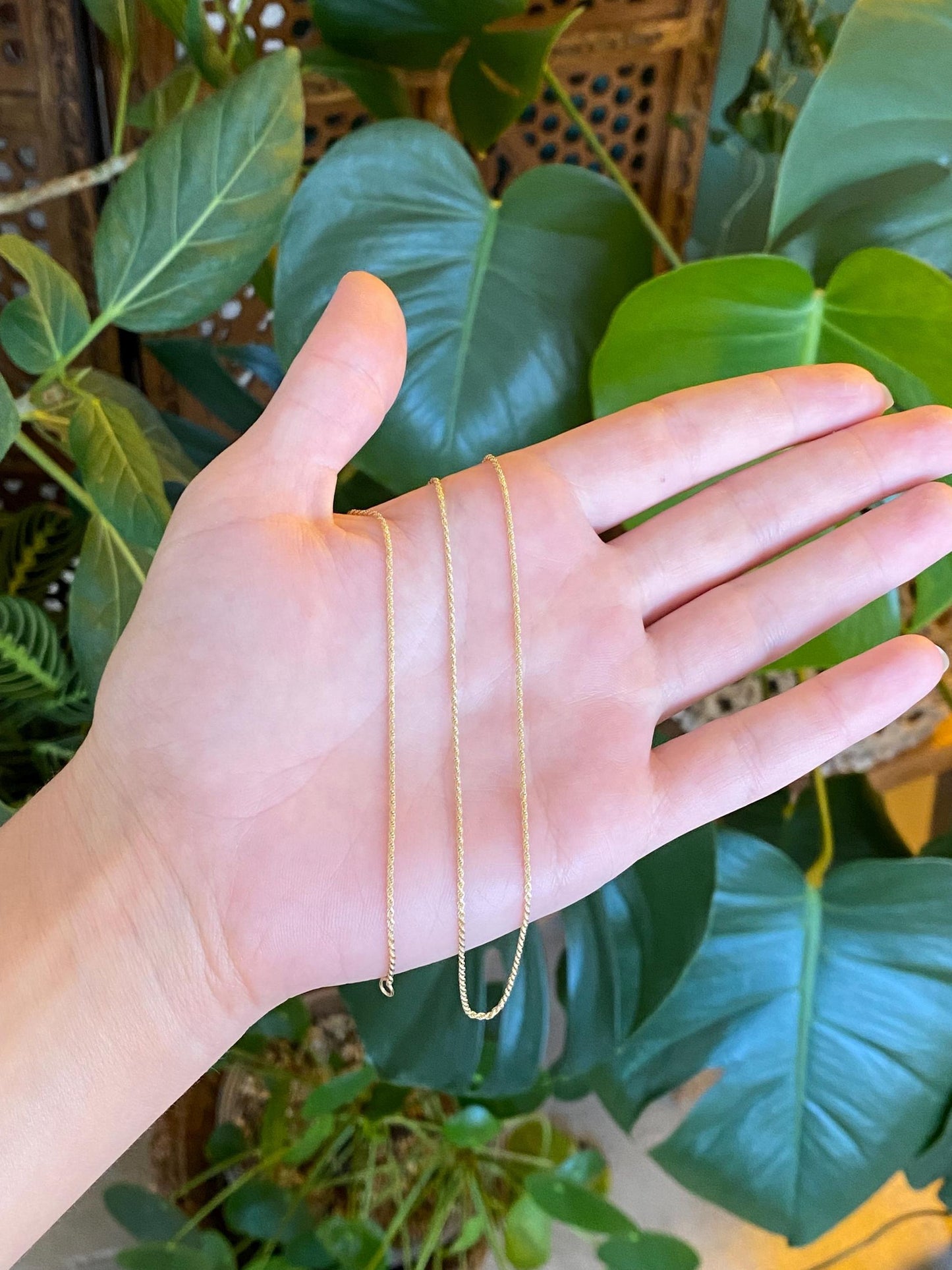 Vintage Solid 14k Yellow Gold Slim Rope Chain Necklace - 20.5 inches