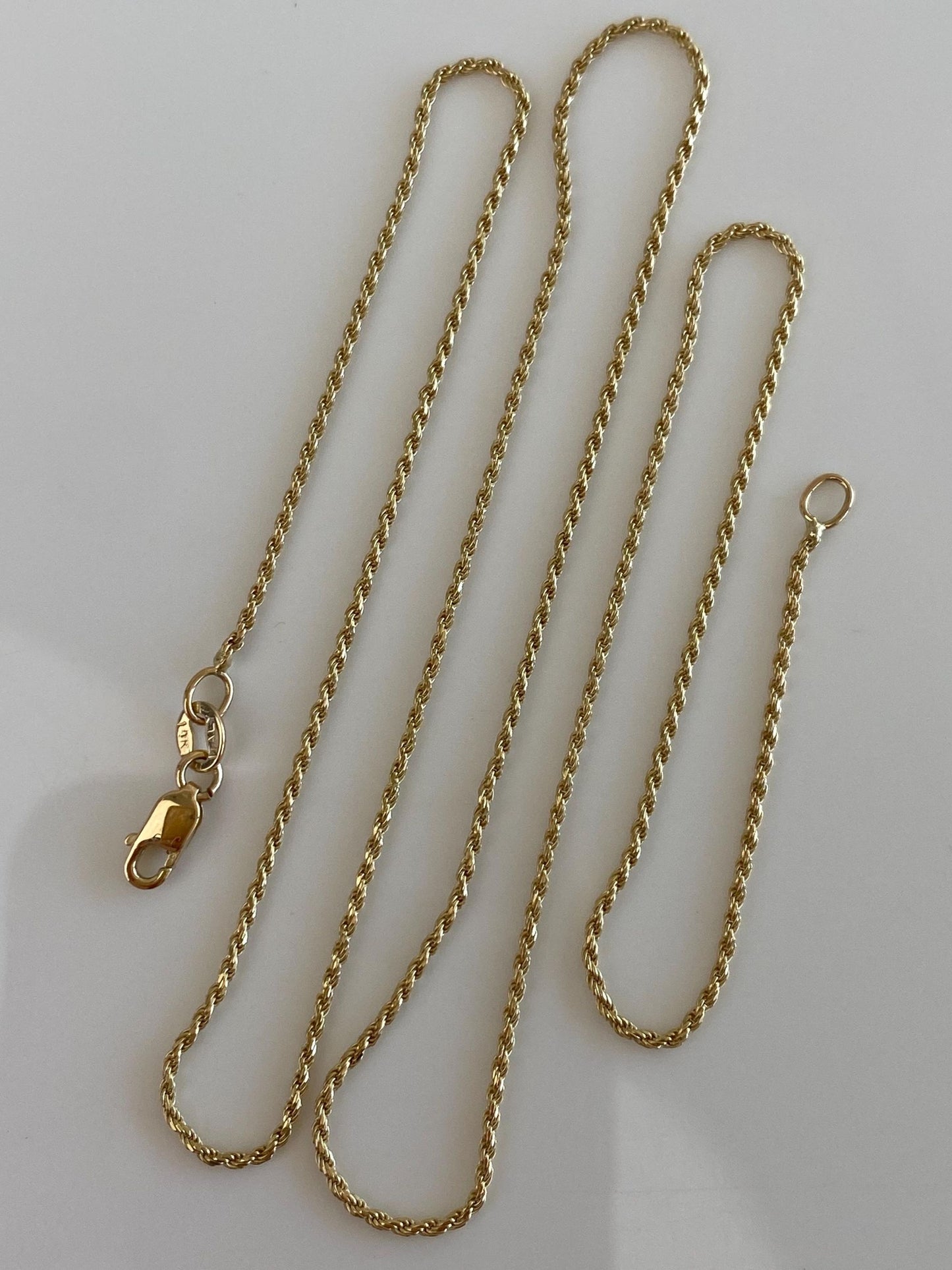 Vintage Solid 14k Yellow Gold Slim Rope Chain Necklace - 20.5 inches