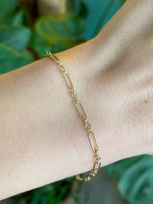 Vintage Solid 10k Yellow Gold Dainty Albert Trombone Link Chain Bracelet - 7 inches