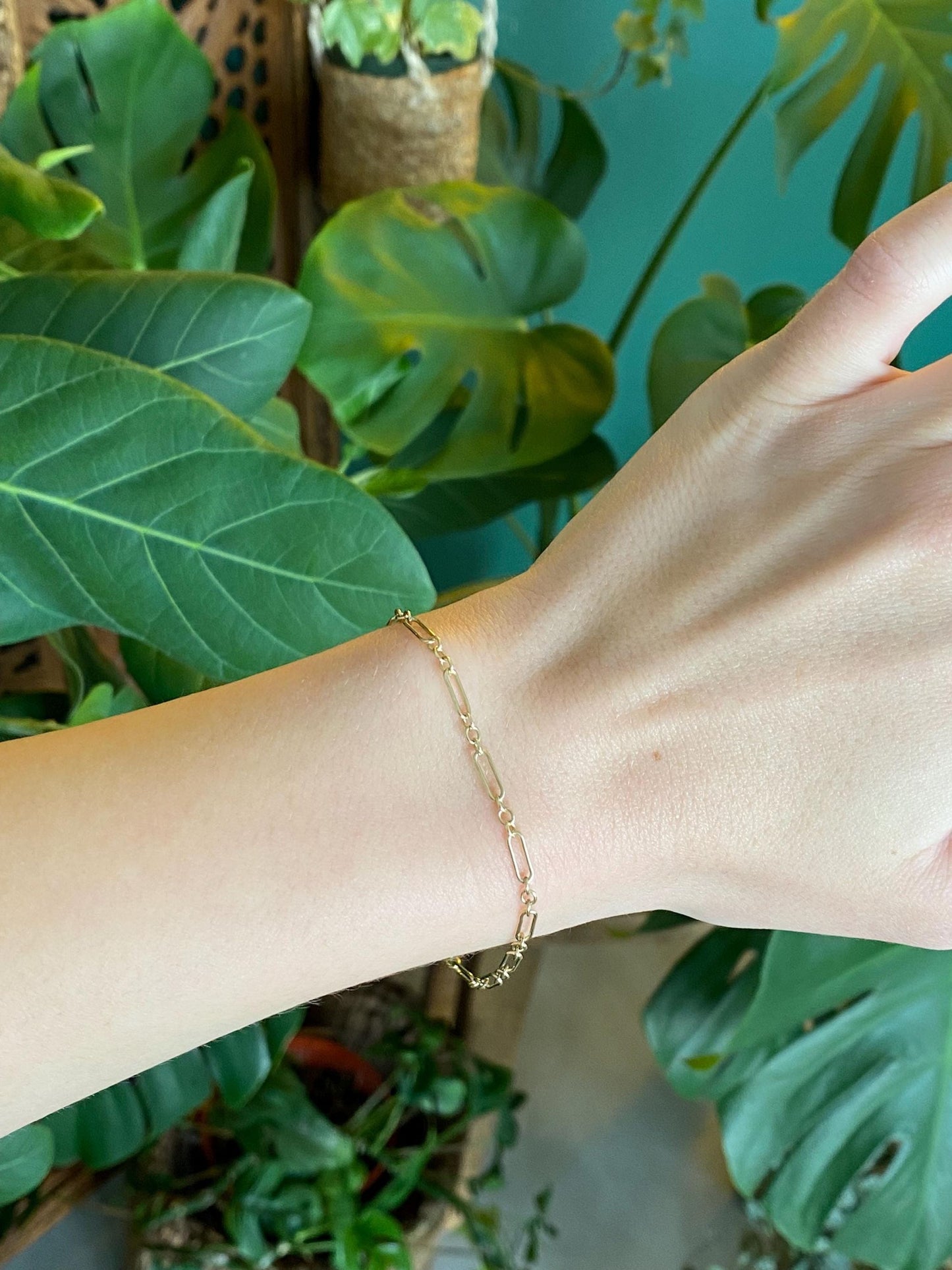 Vintage Solid 10k Yellow Gold Dainty Albert Trombone Link Chain Bracelet - 7 inches